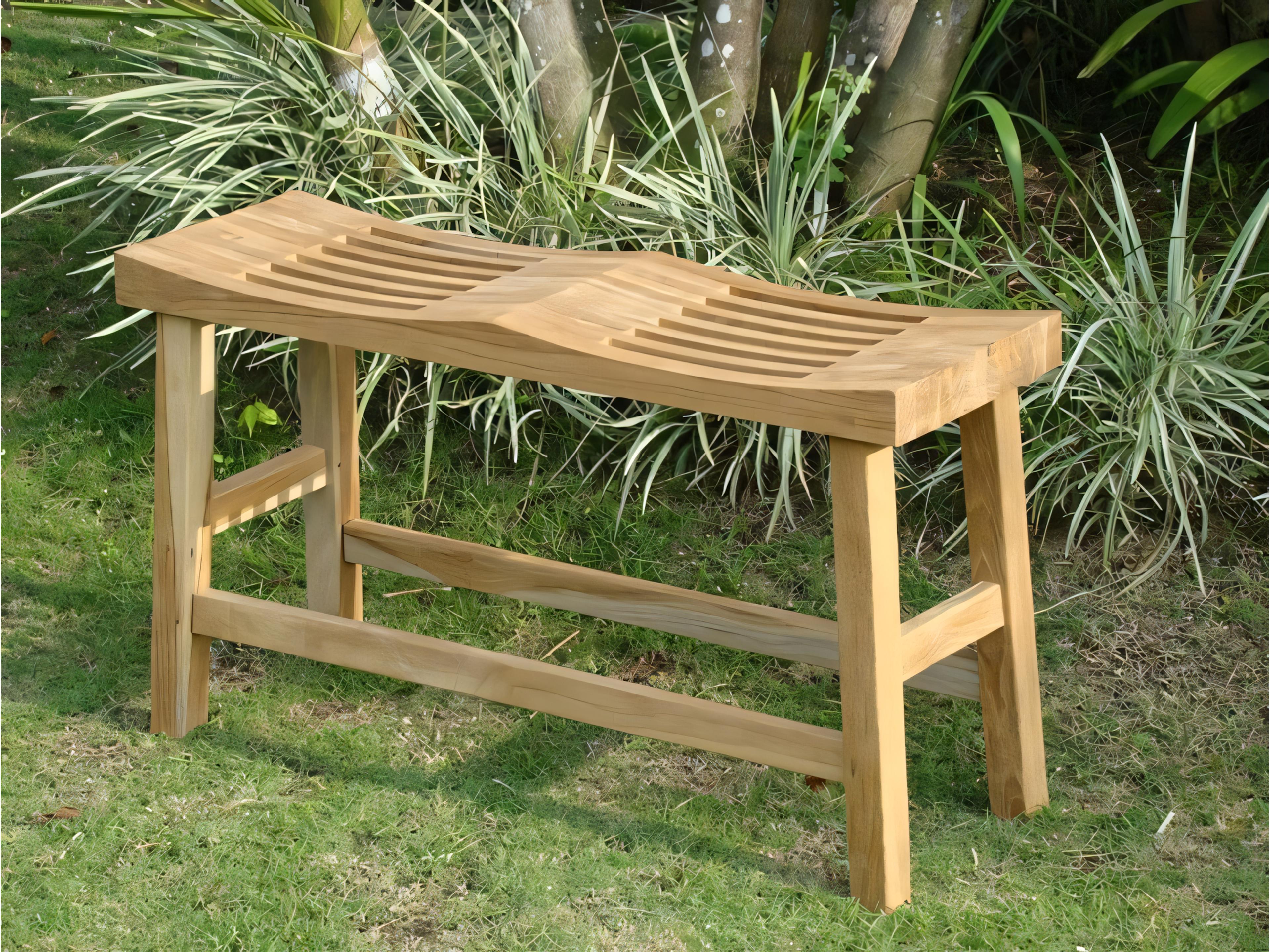 Teak Smith 33" Double Curved Seat Shower / Bath Room / Pool / Spa Stool Friendship Bench