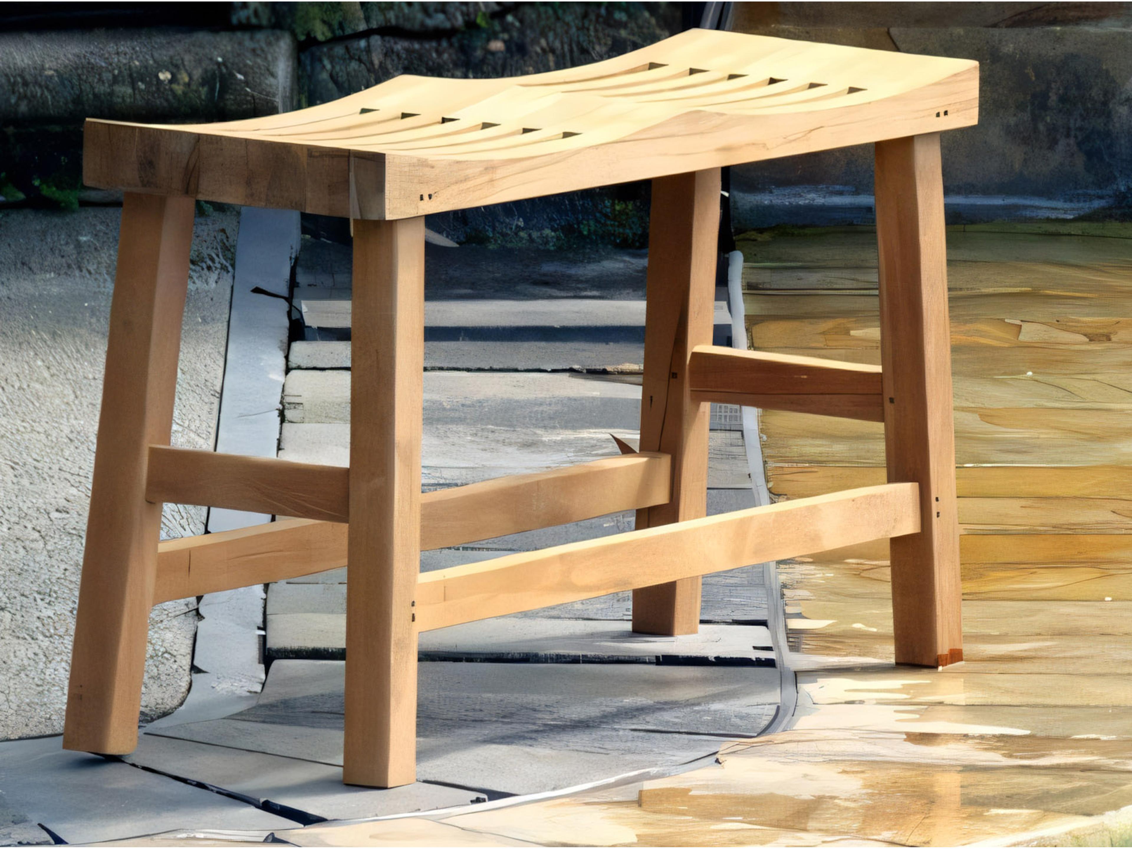 Teak Smith 33" Double Curved Seat Shower / Bath Room / Pool / Spa Stool Friendship Bench