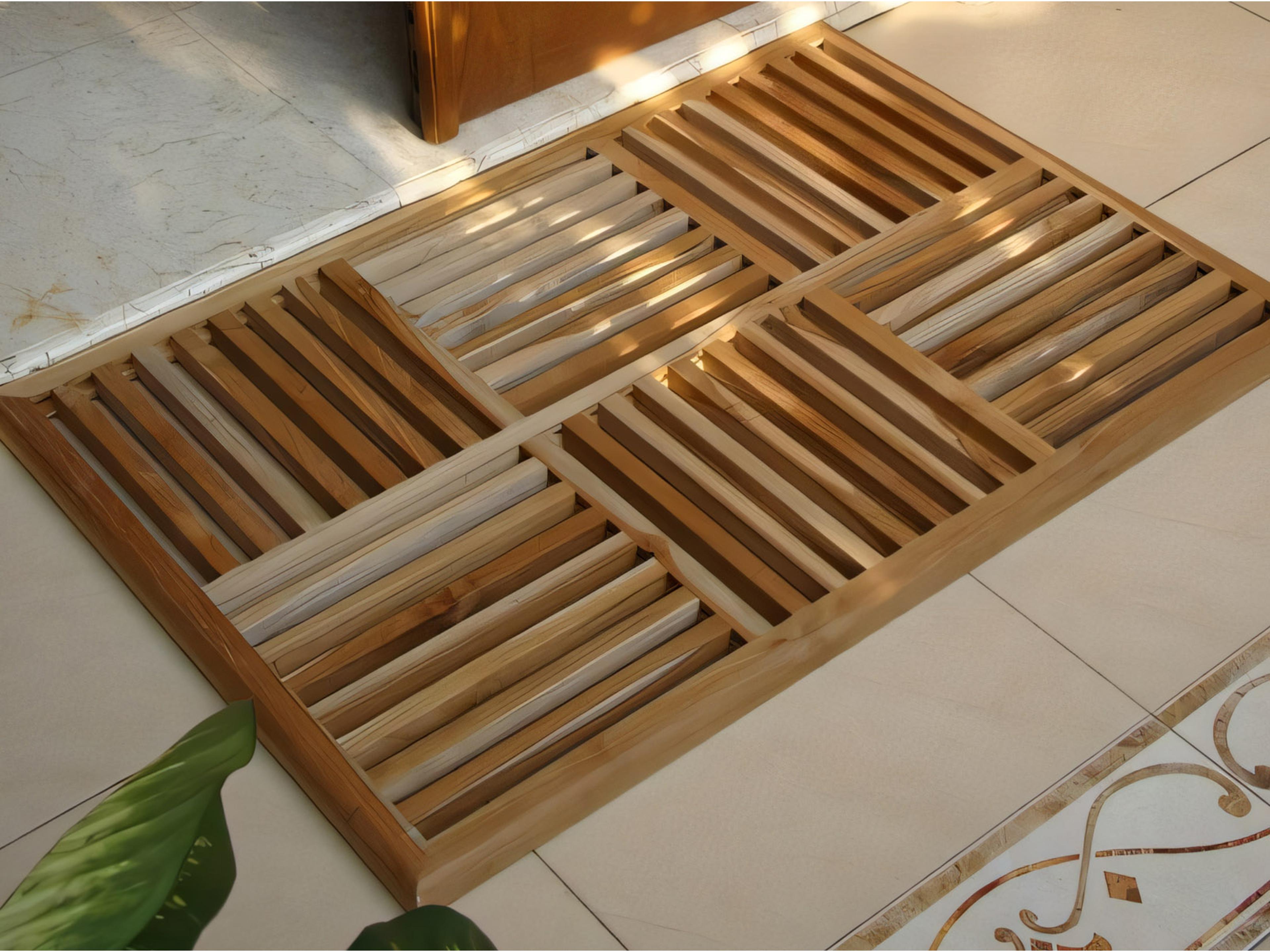 Teak Smith 36"x24.5" Basket Weave Door / Shower/ Spa / Bath Floor Mat