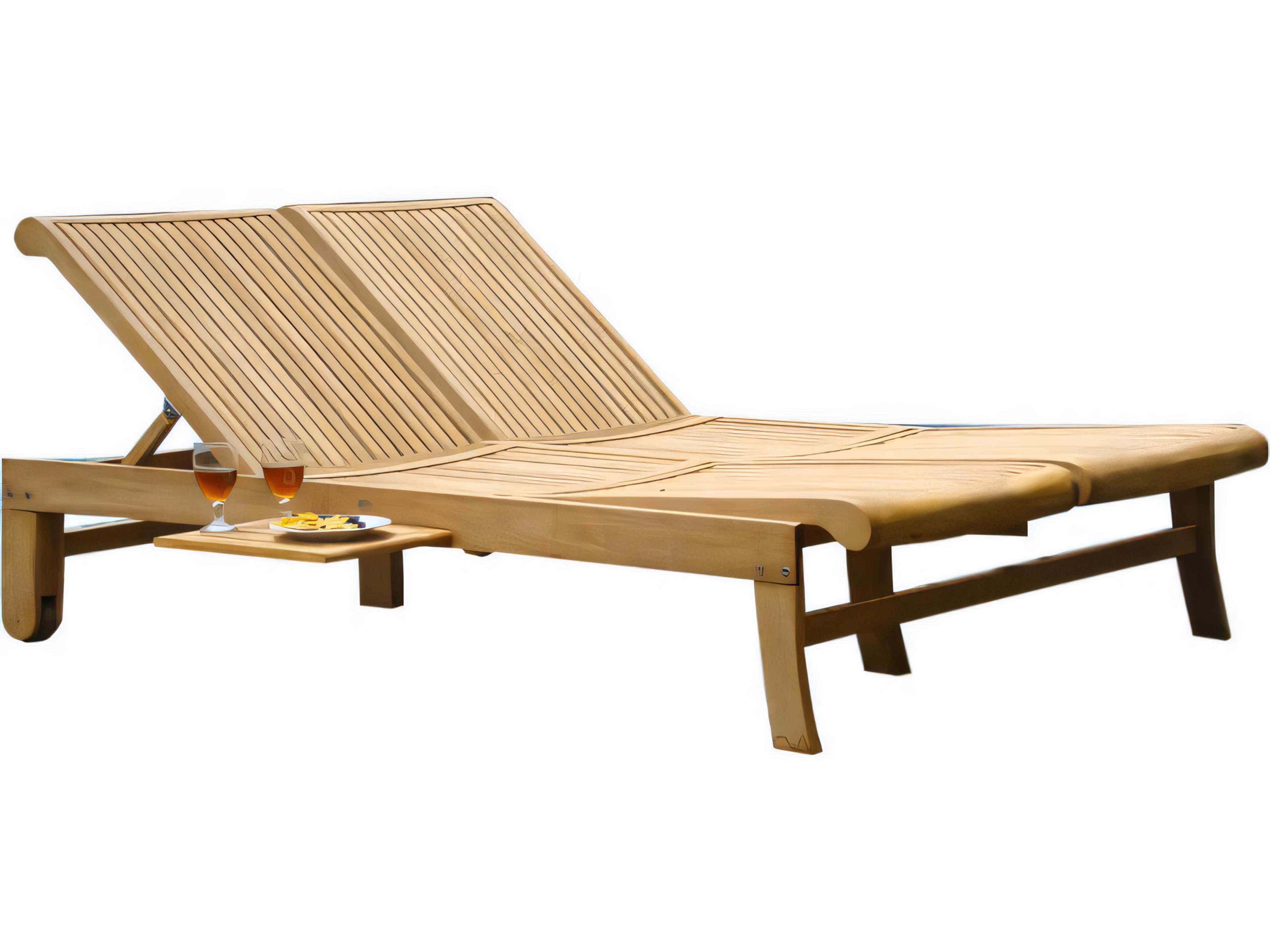 Teak Smith Giva Multi Position Sun Double Chaise Lounger Steamer with slide out Tray