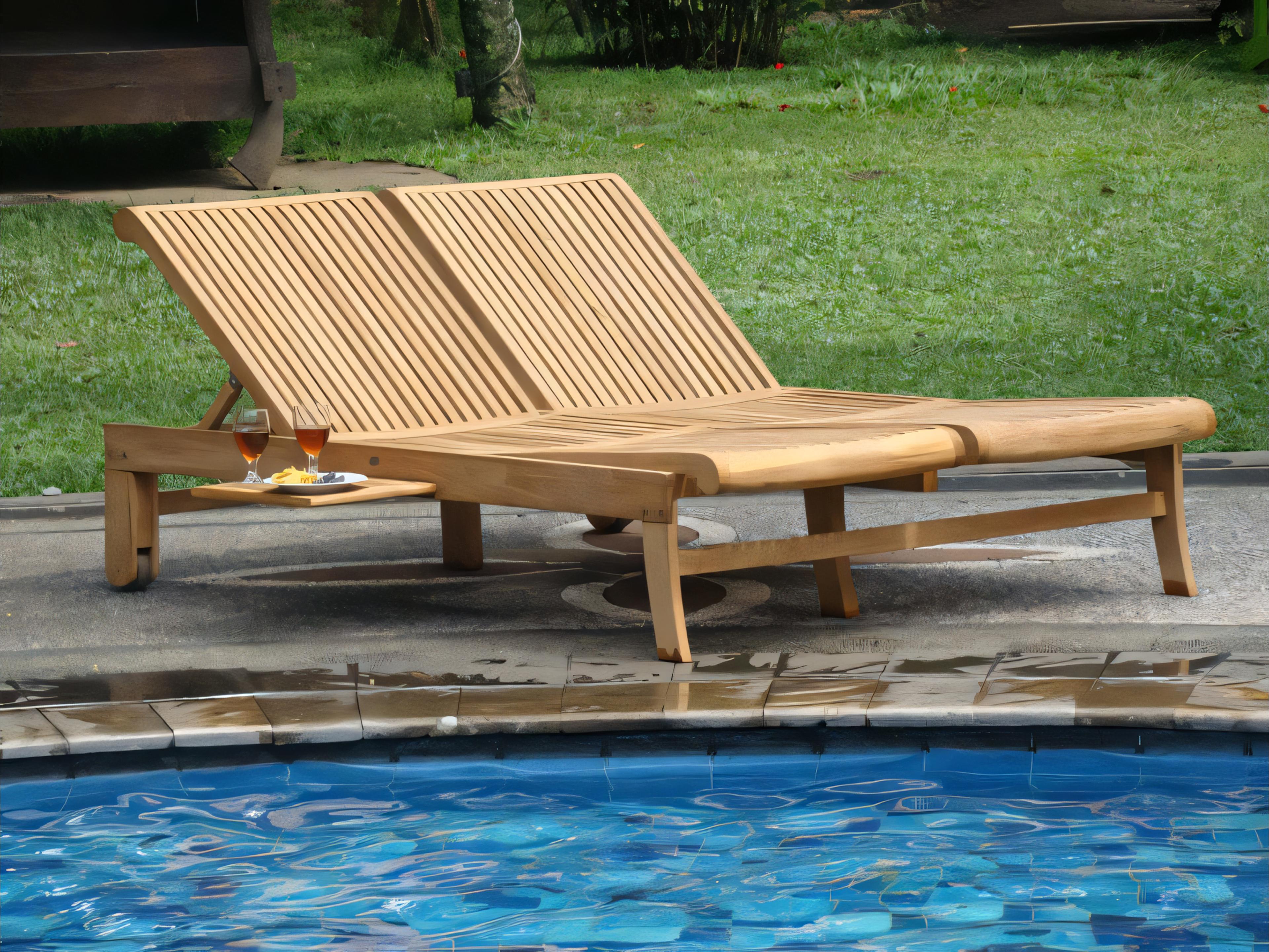 Teak Smith Giva Multi Position Sun Double Chaise Lounger Steamer with slide out Tray