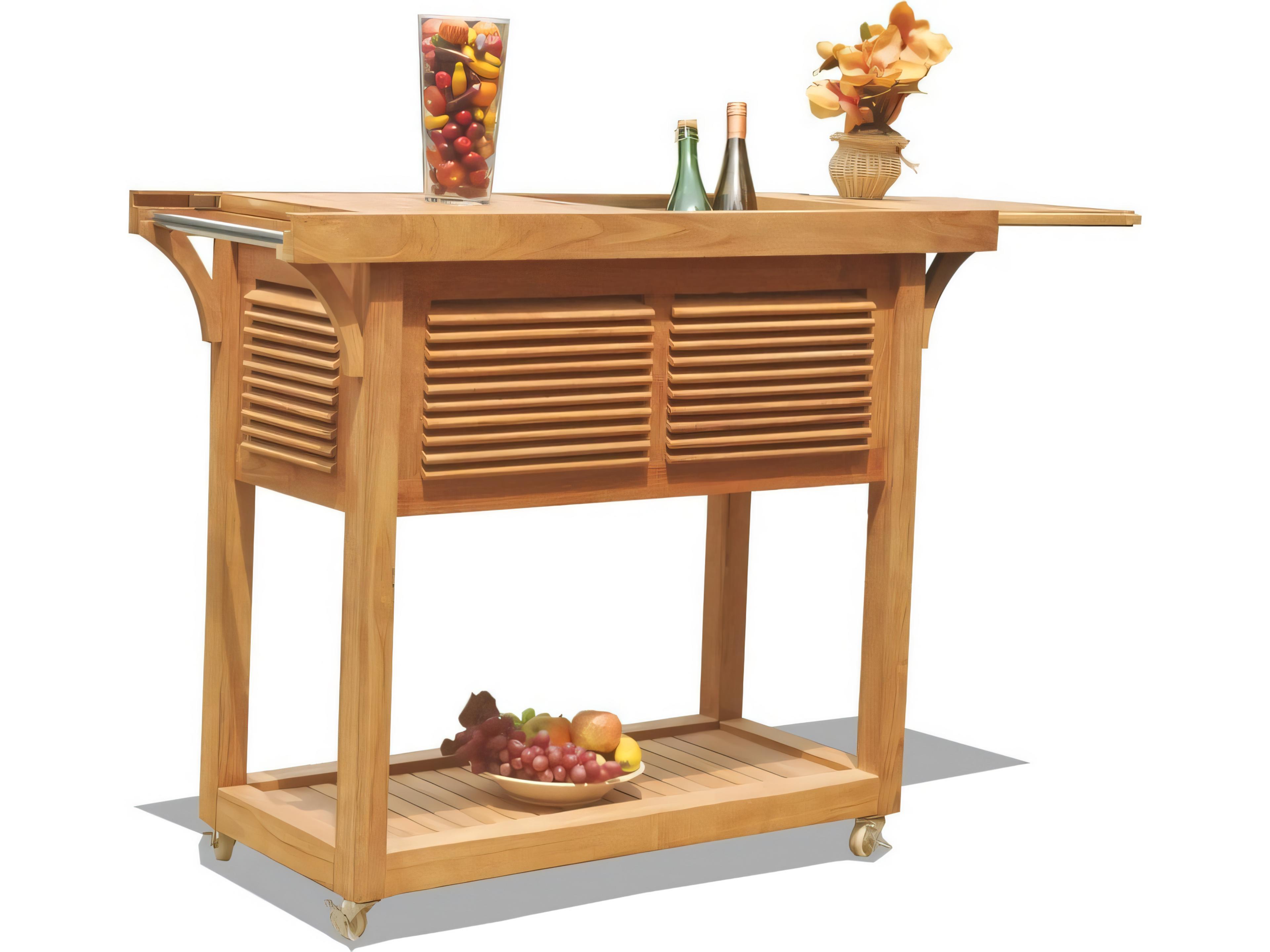 Teak Smith Solvang Teak Bar Cart with Extendable Beverage Tub