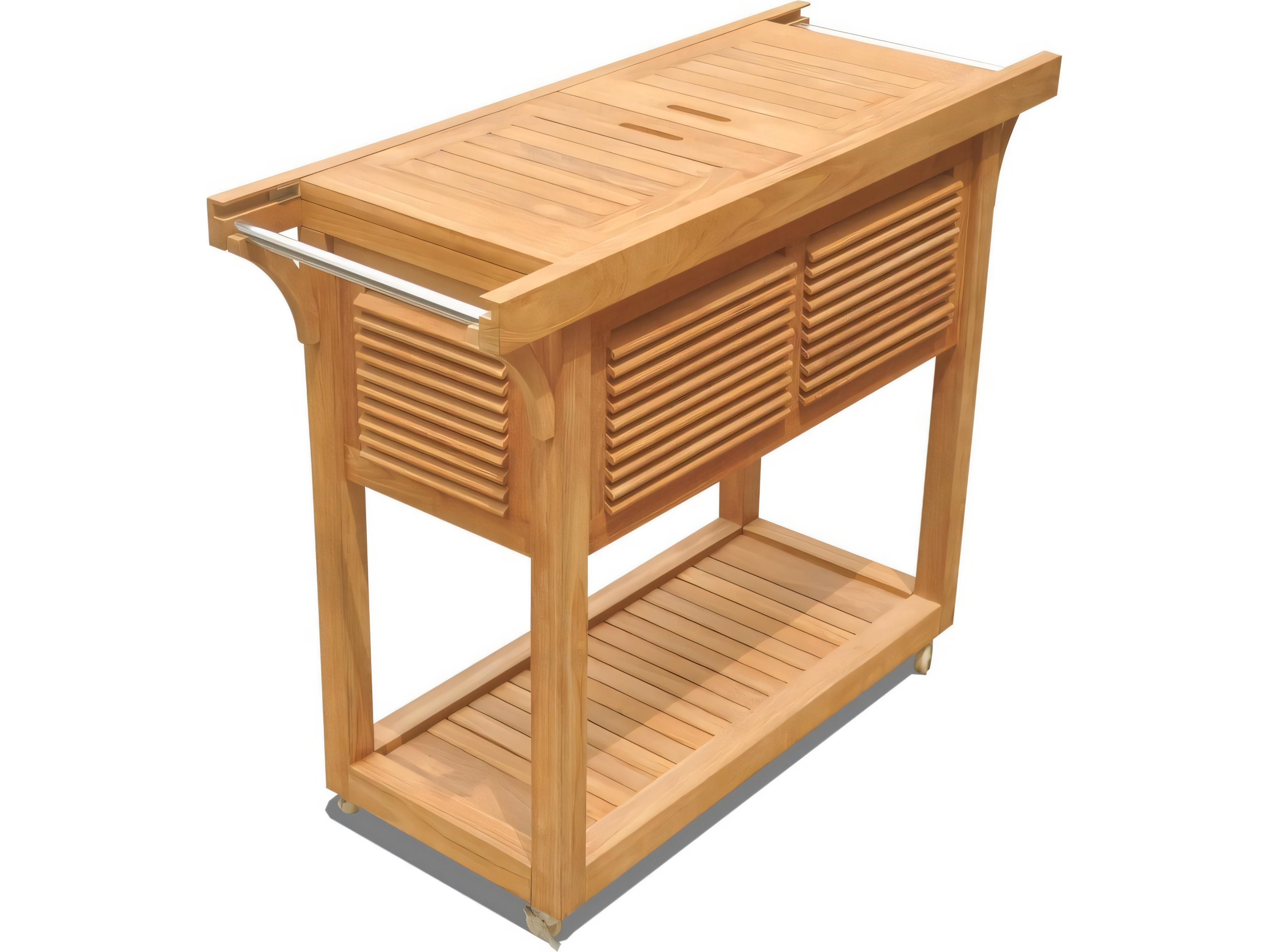 Teak Smith Solvang Teak Bar Cart with Extendable Beverage Tub