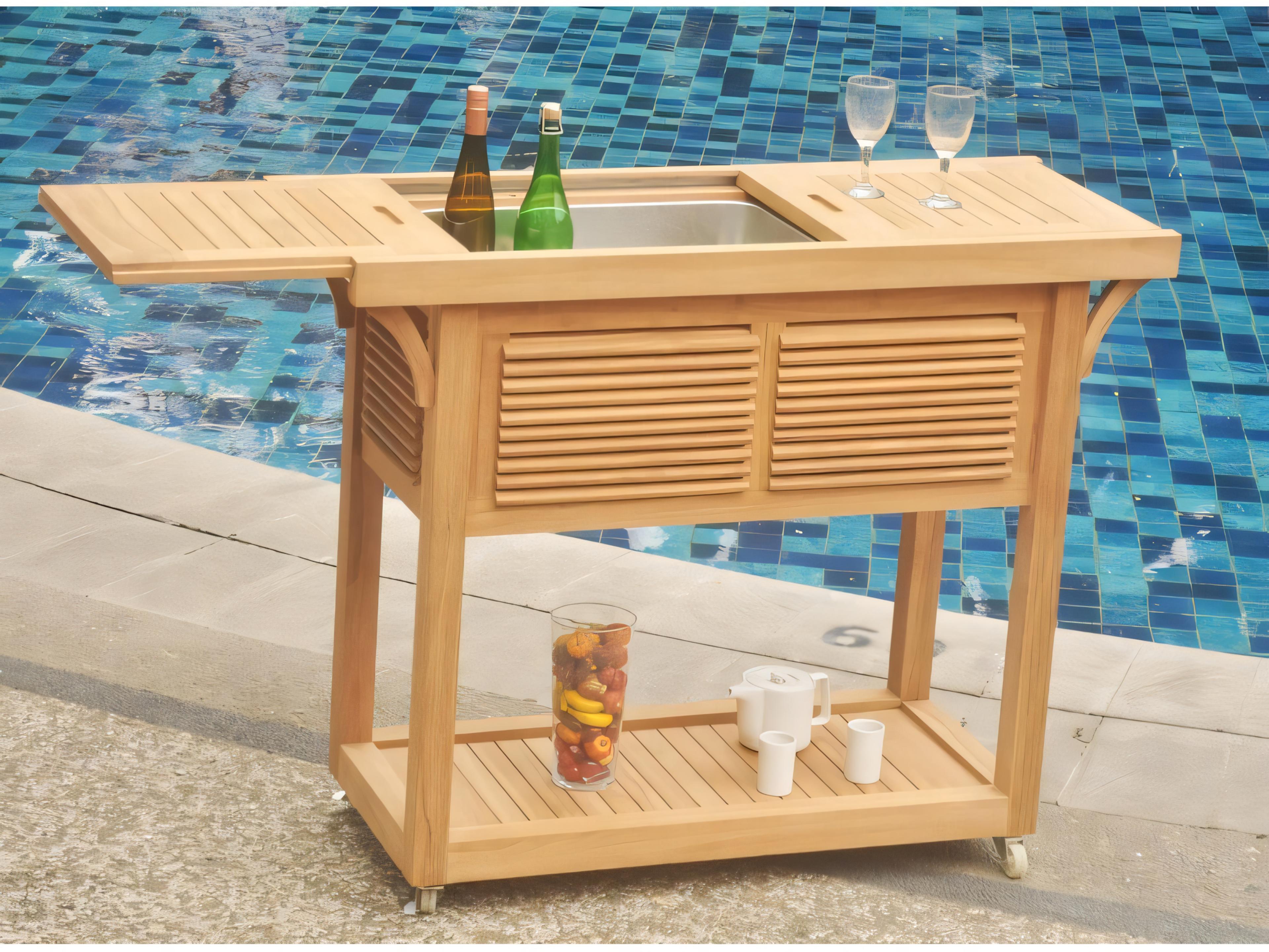 Teak Smith Solvang Teak Bar Cart with Extendable Beverage Tub