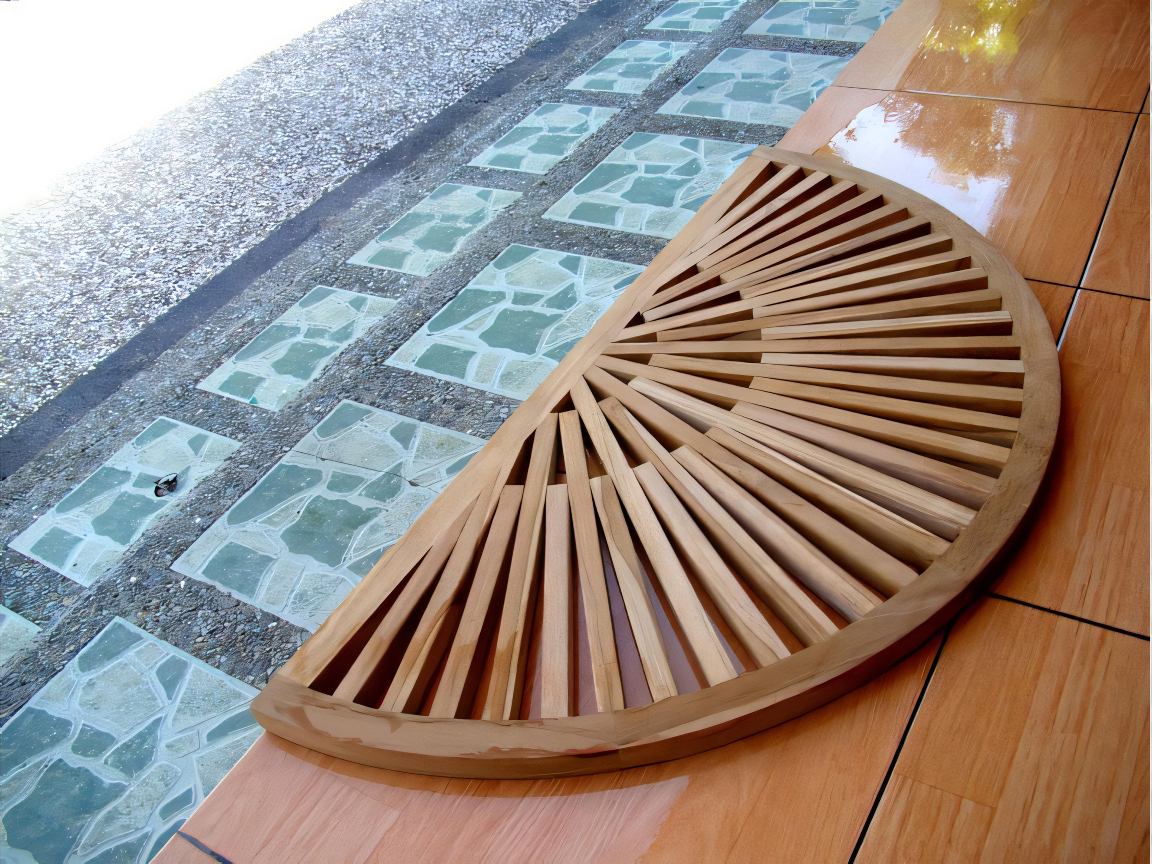 Teak Smith 34x17 Sun Burst Door / Shower/ Spa / Bath Floor Mat