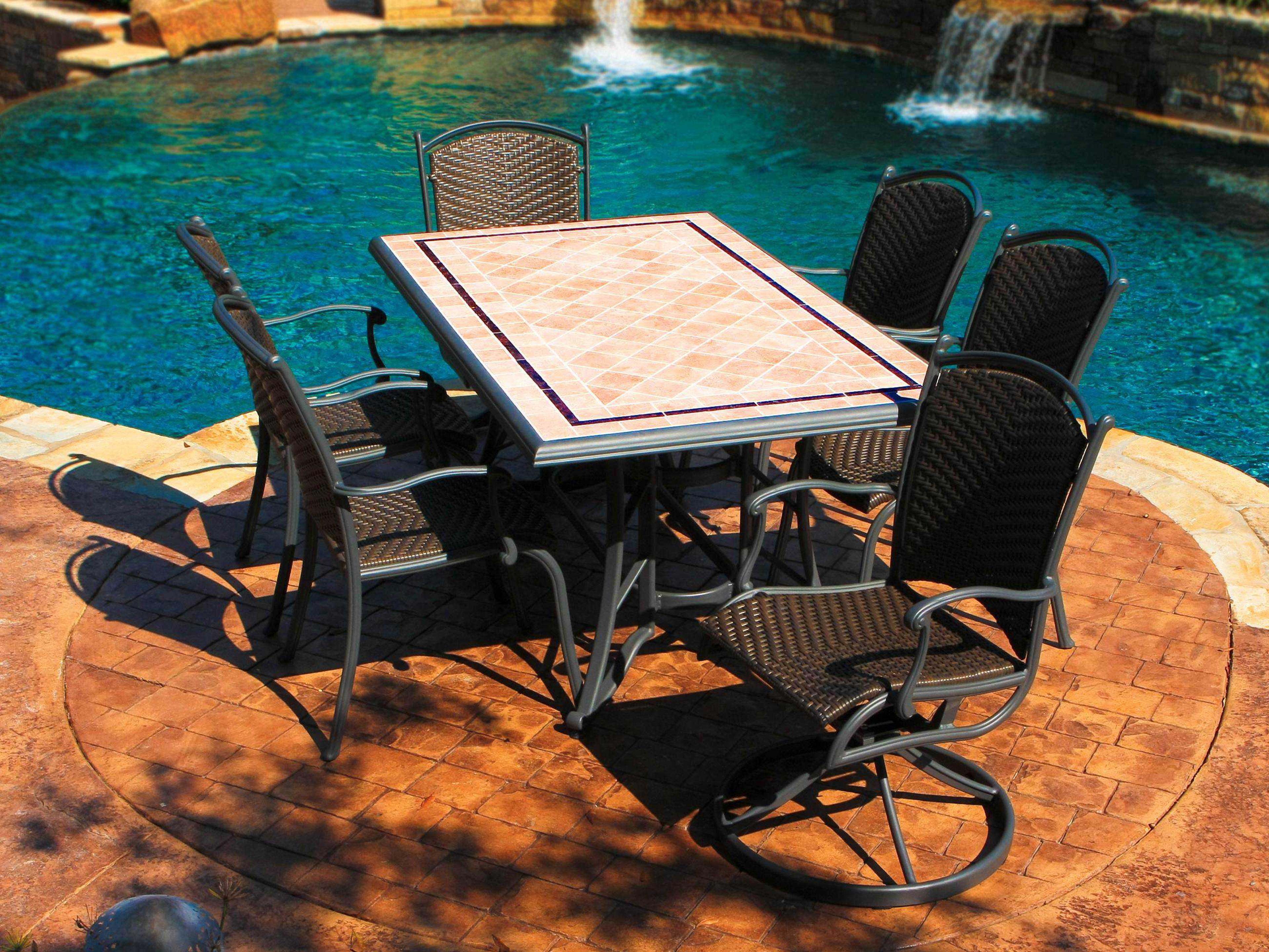 Tortuga Tuscan Lorne Wicker 7 Piece Outdoor Patio Dining Set With Rockers