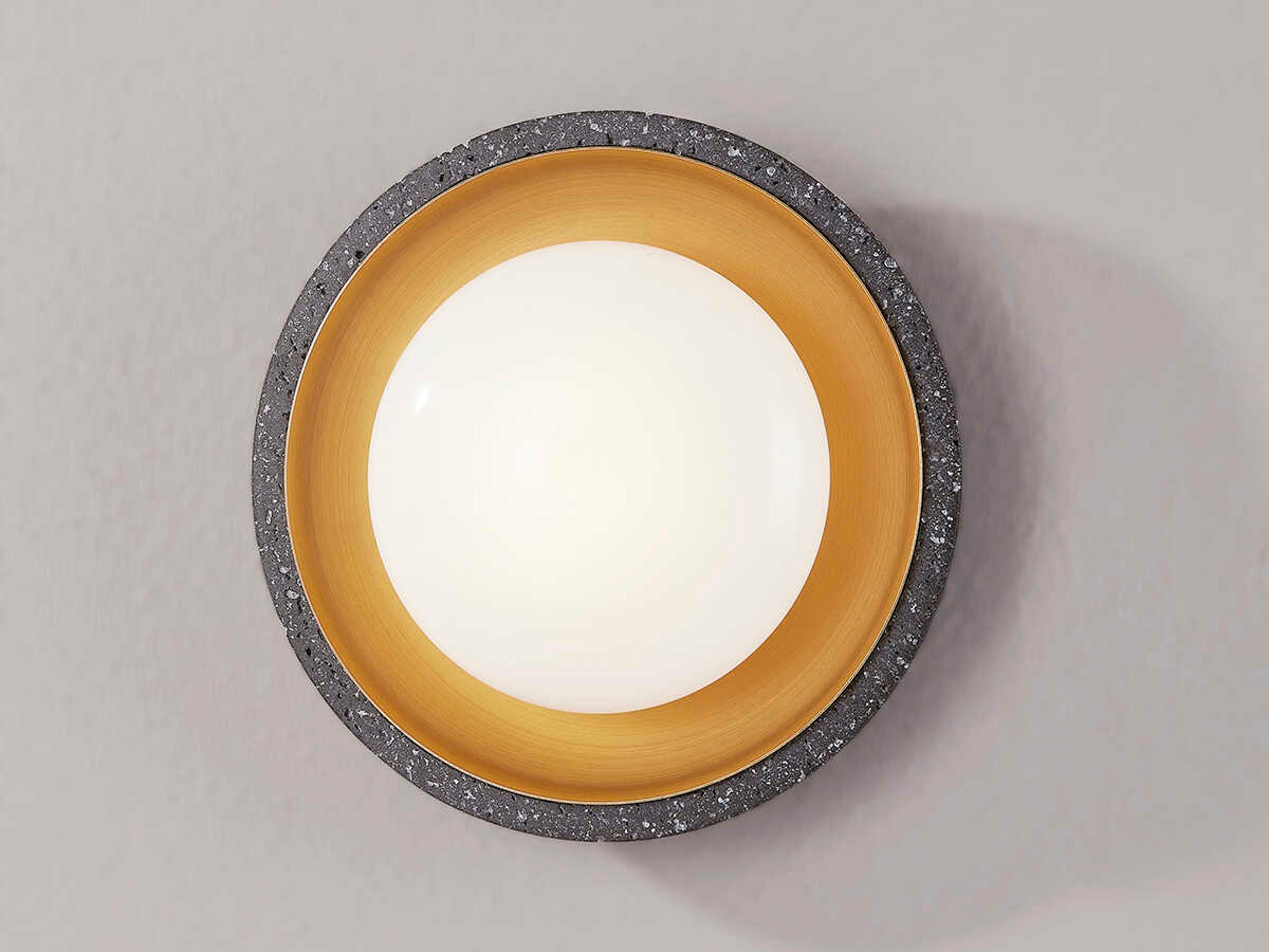 Troy Lighting Rocklin 1-Light Patina Brass Gray Glass LED Round Flush Mount