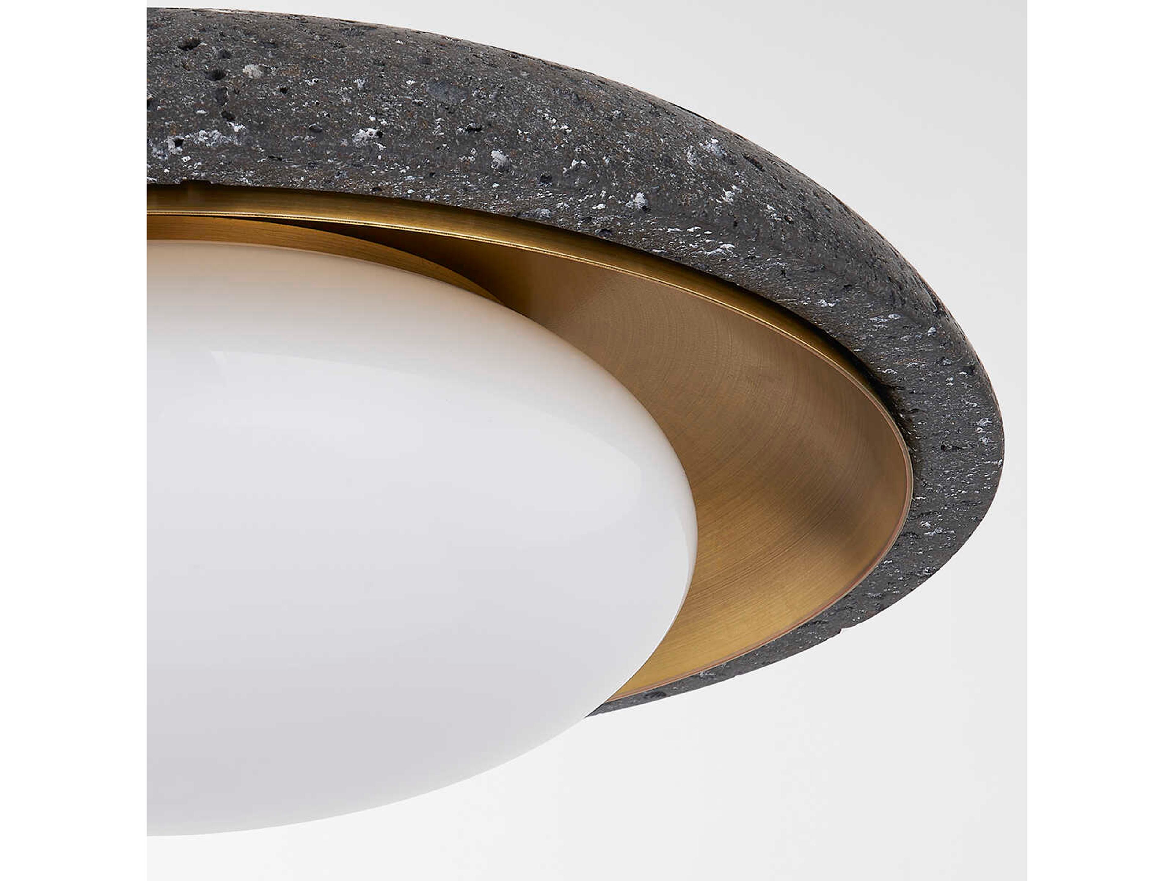 Troy Lighting Rocklin 1-Light Patina Brass Gray Glass LED Round Flush Mount