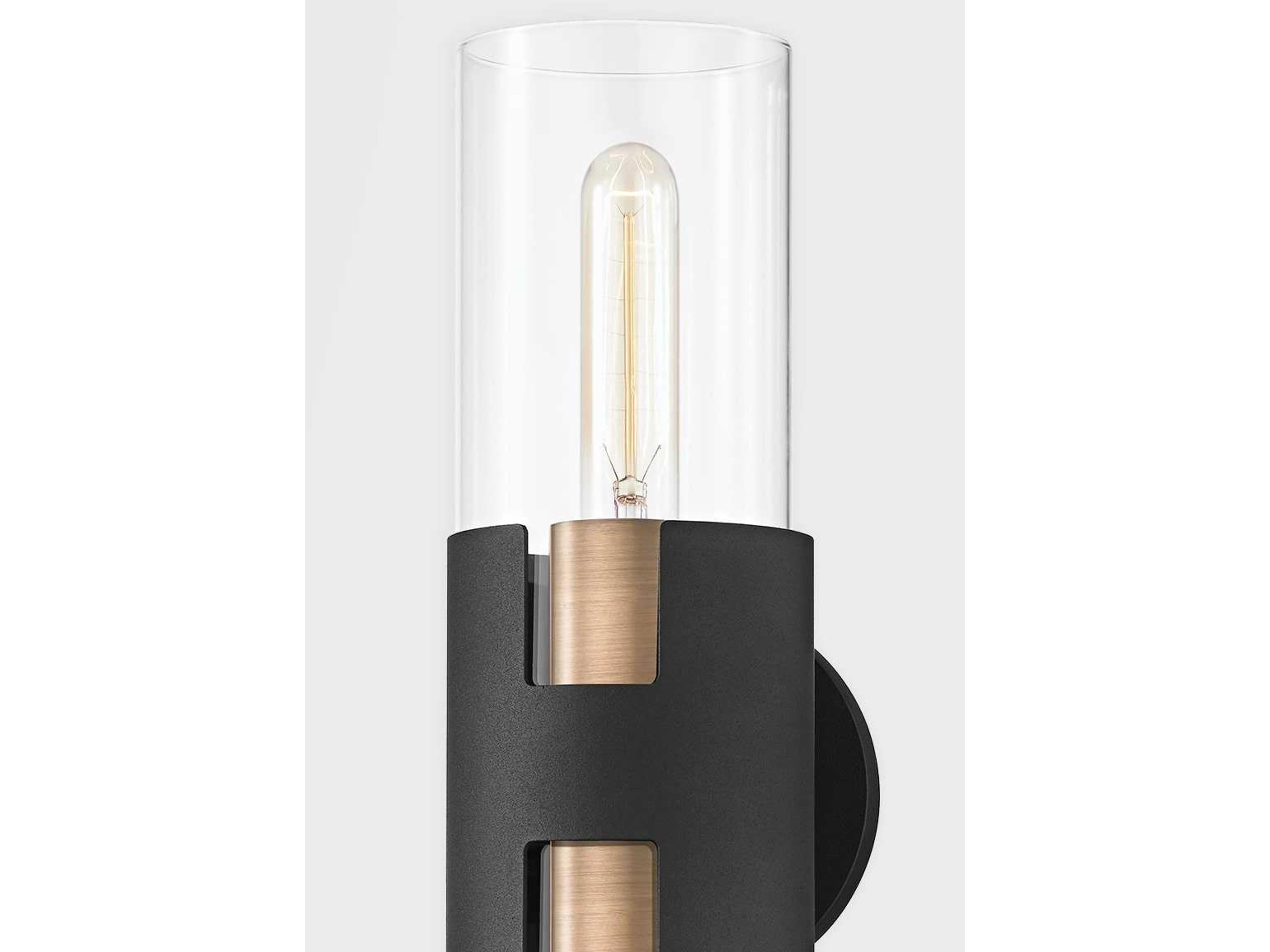 Troy Lighting Amado 2-Light Brass Black Glass Wall Sconce