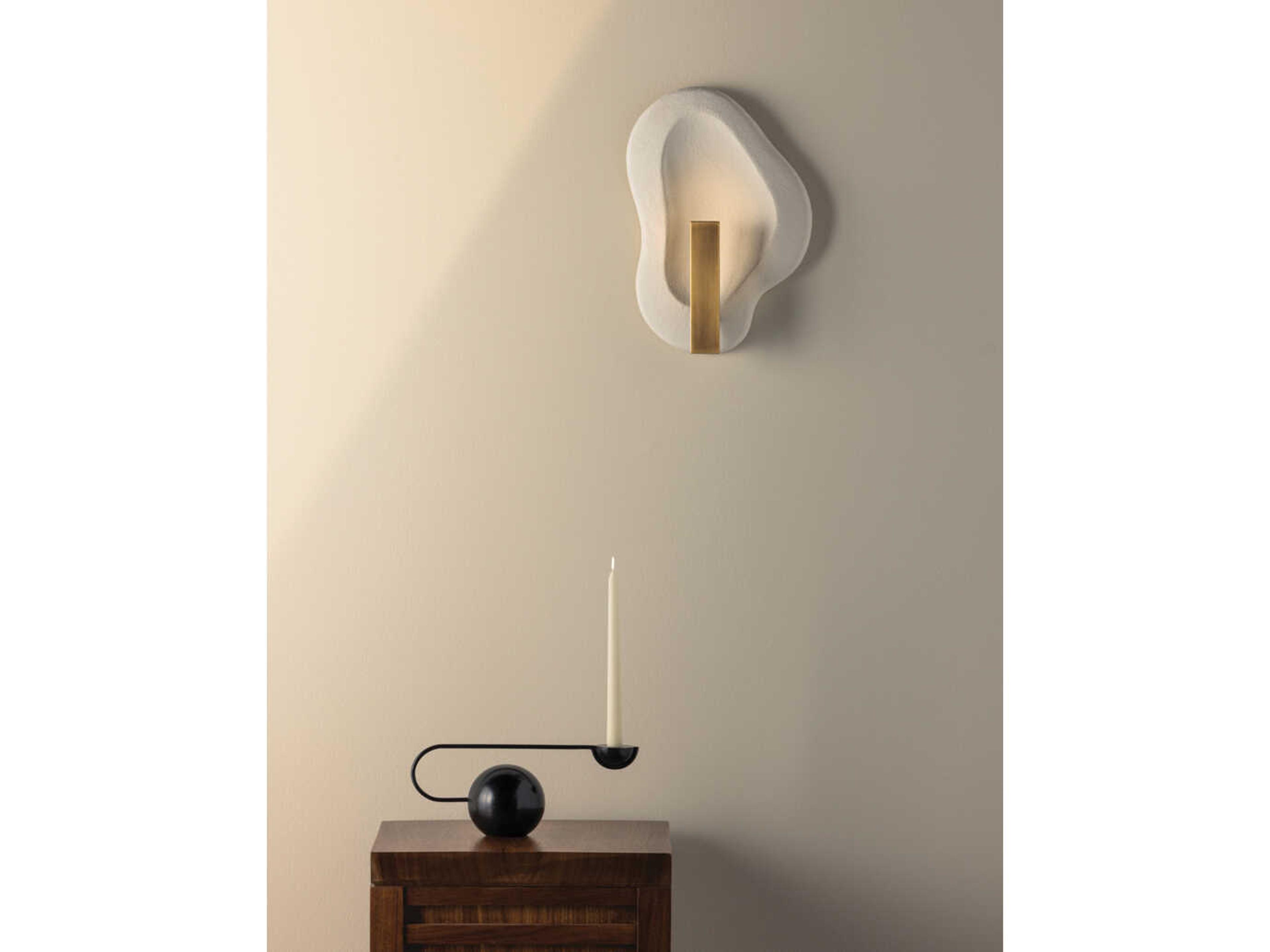 Troy Lighting Chandler Mclellan Jura 1-Light Patina Brass Ceramic Rustic Shell White Wall Sconce