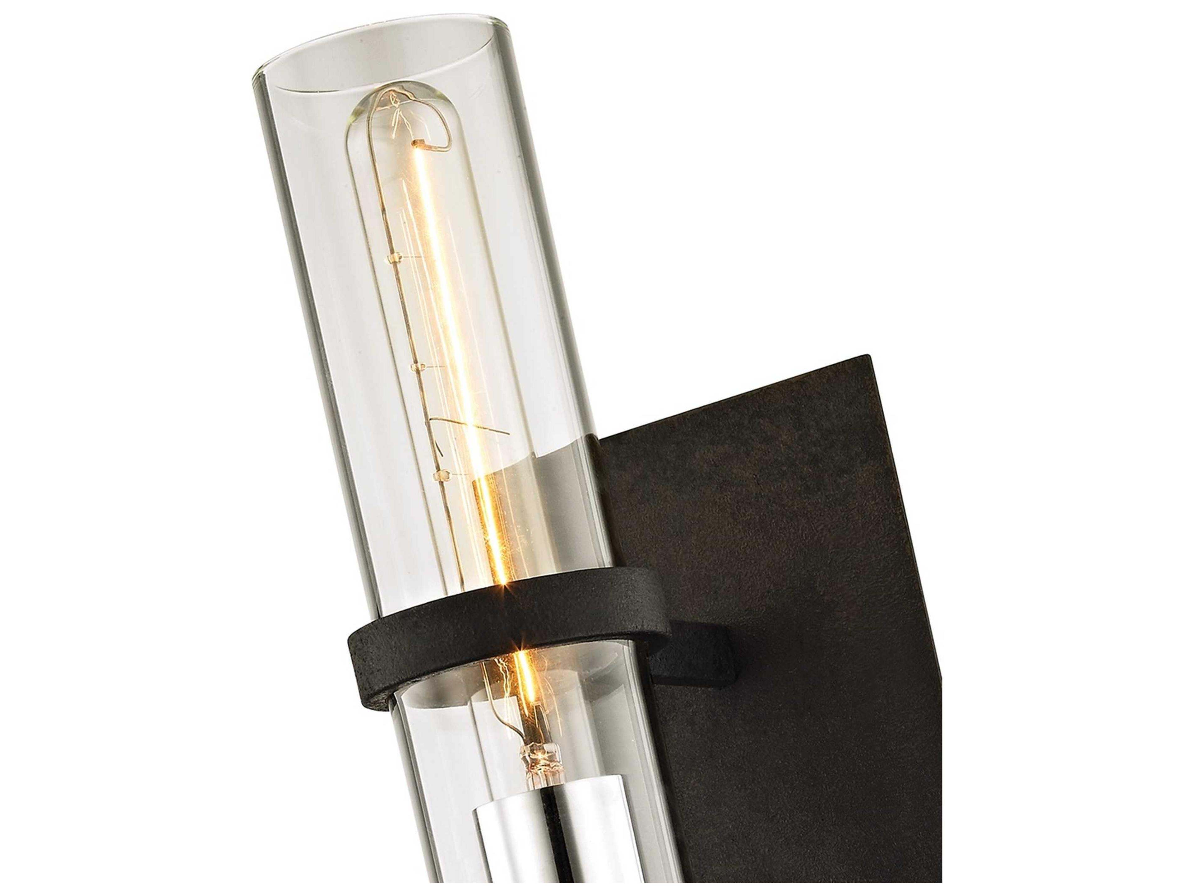 Troy Lighting Xavier 1-Light Vintage Iron Black Glass Wall Sconce