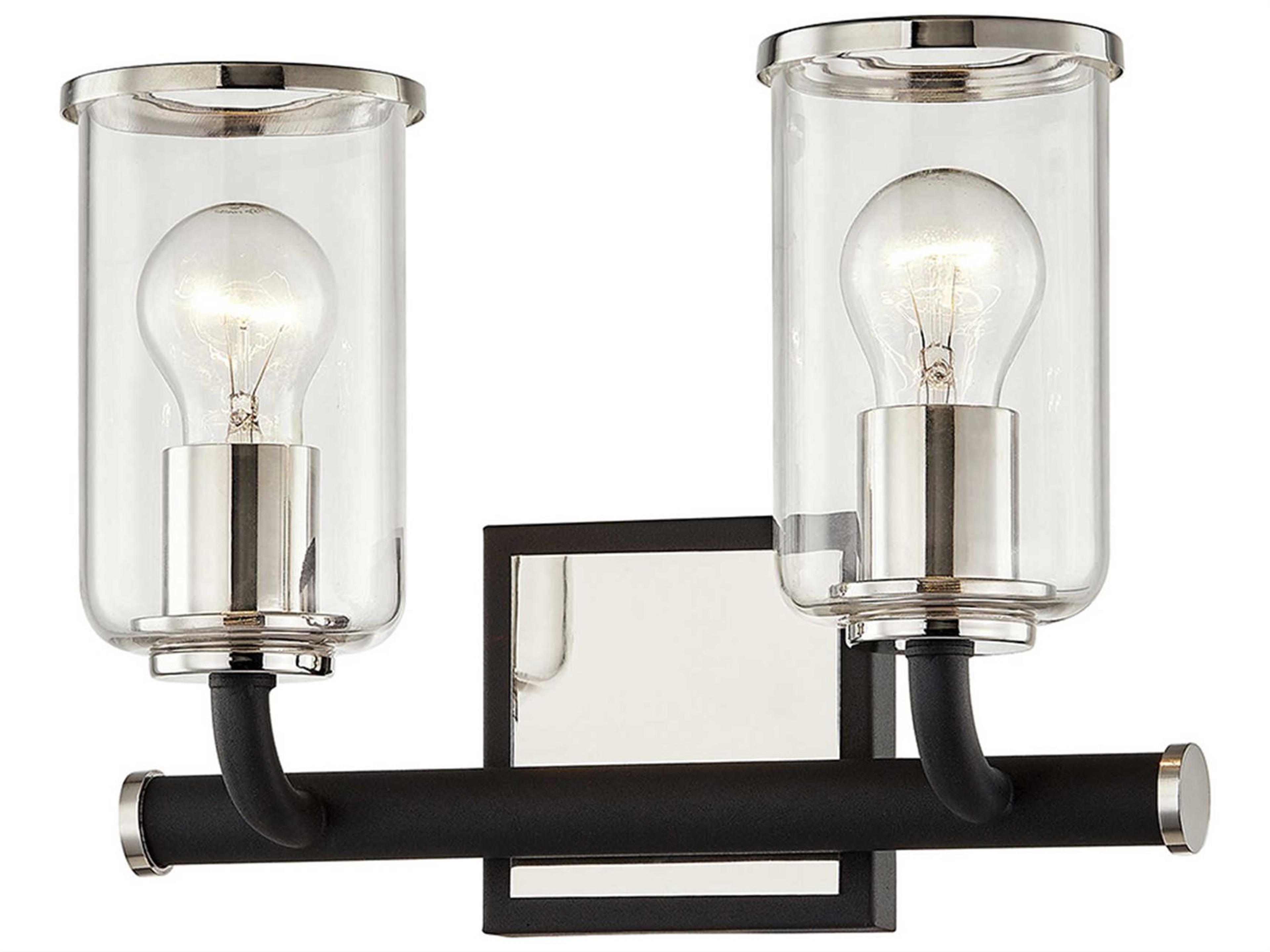 Aeon 2-Light Carbide Black Polished Nickel Glass Vanity Light
