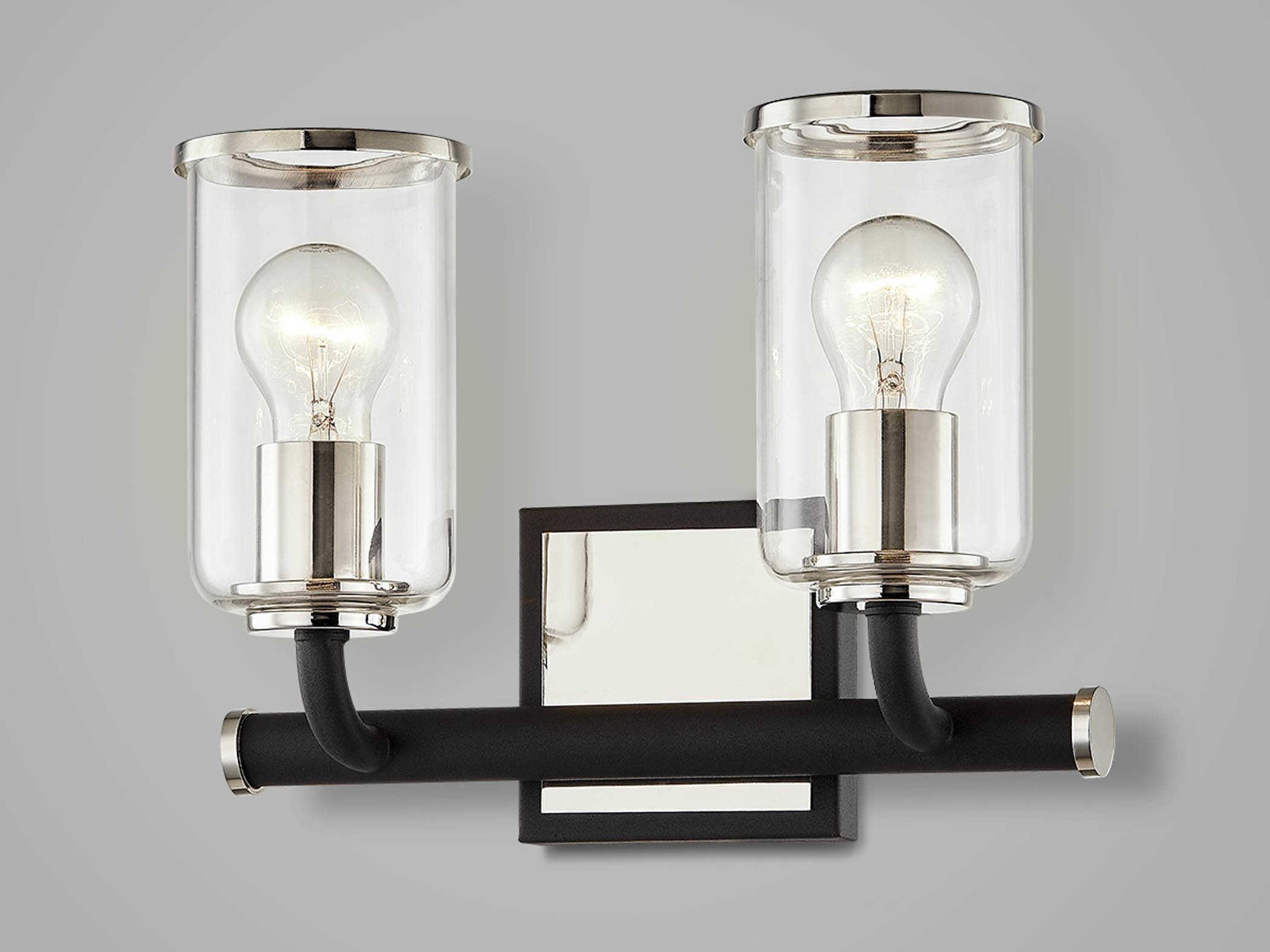 Troy Lighting Aeon 2-Light Carbide Black Polished Nickel Glass Vanity Light