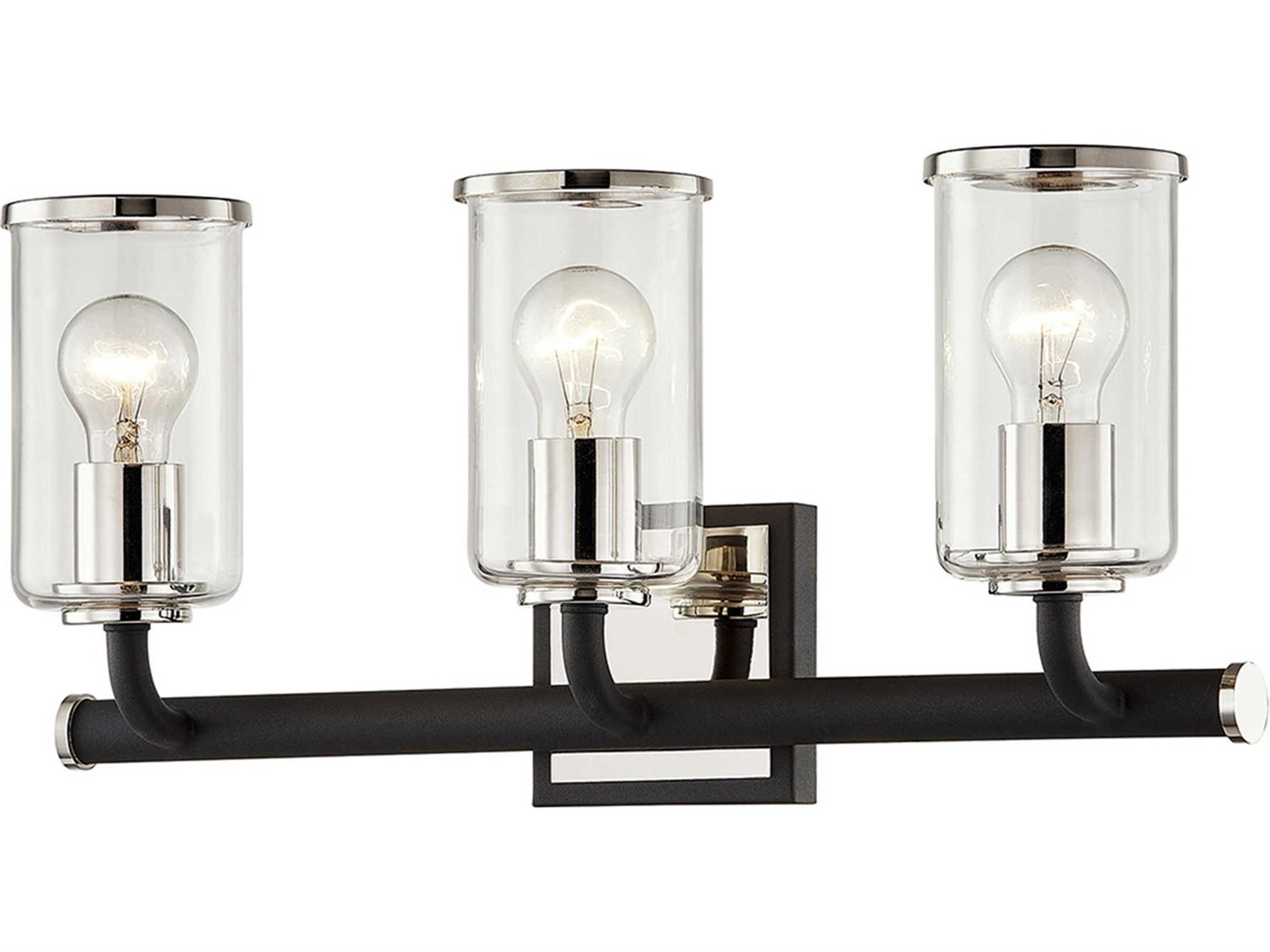 Aeon 3-Light Carbide Black Polished Nickel Glass Vanity Light
