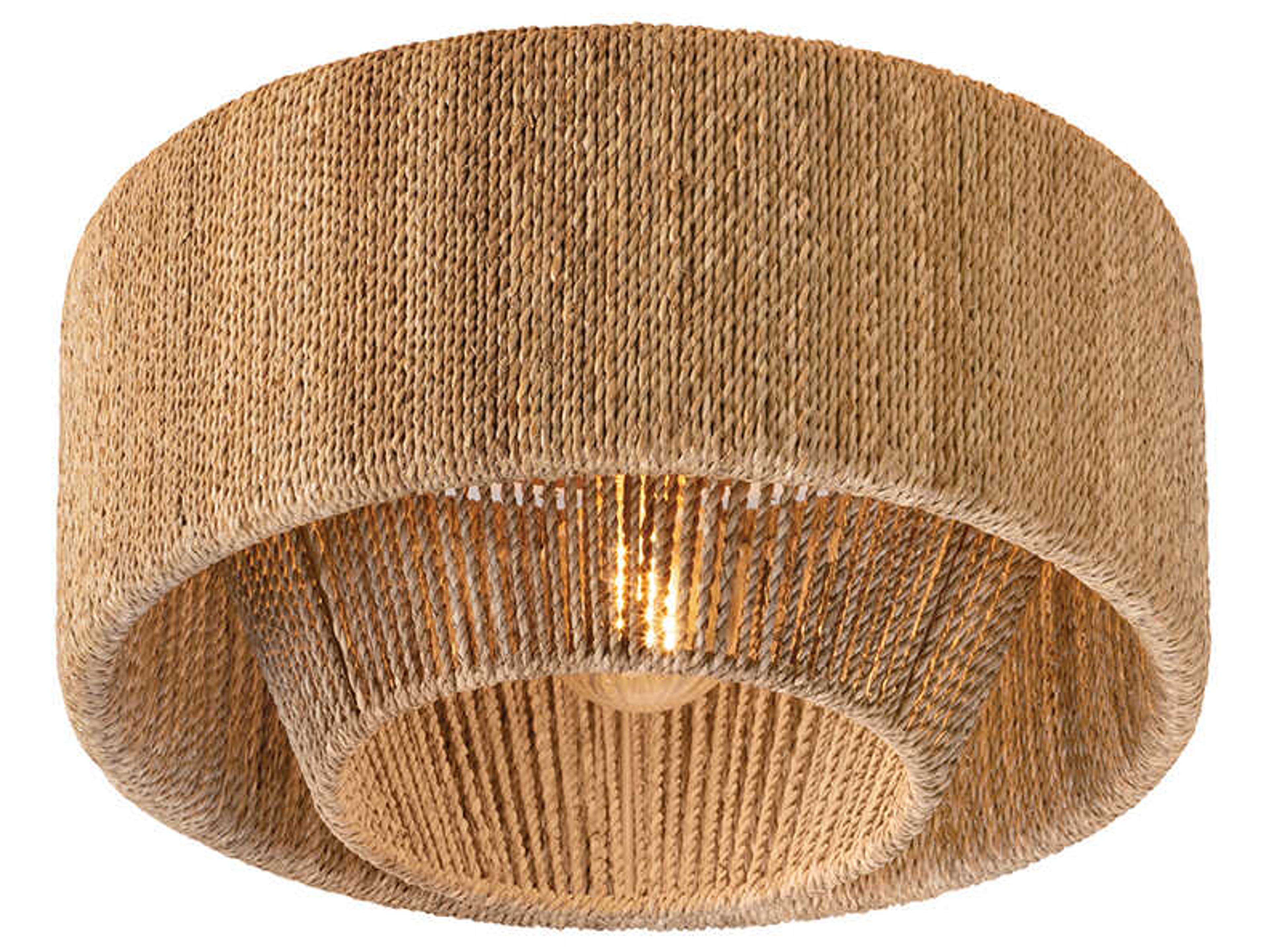 Coe Rattan Drum Flush Mount Vintage Gold Leaf