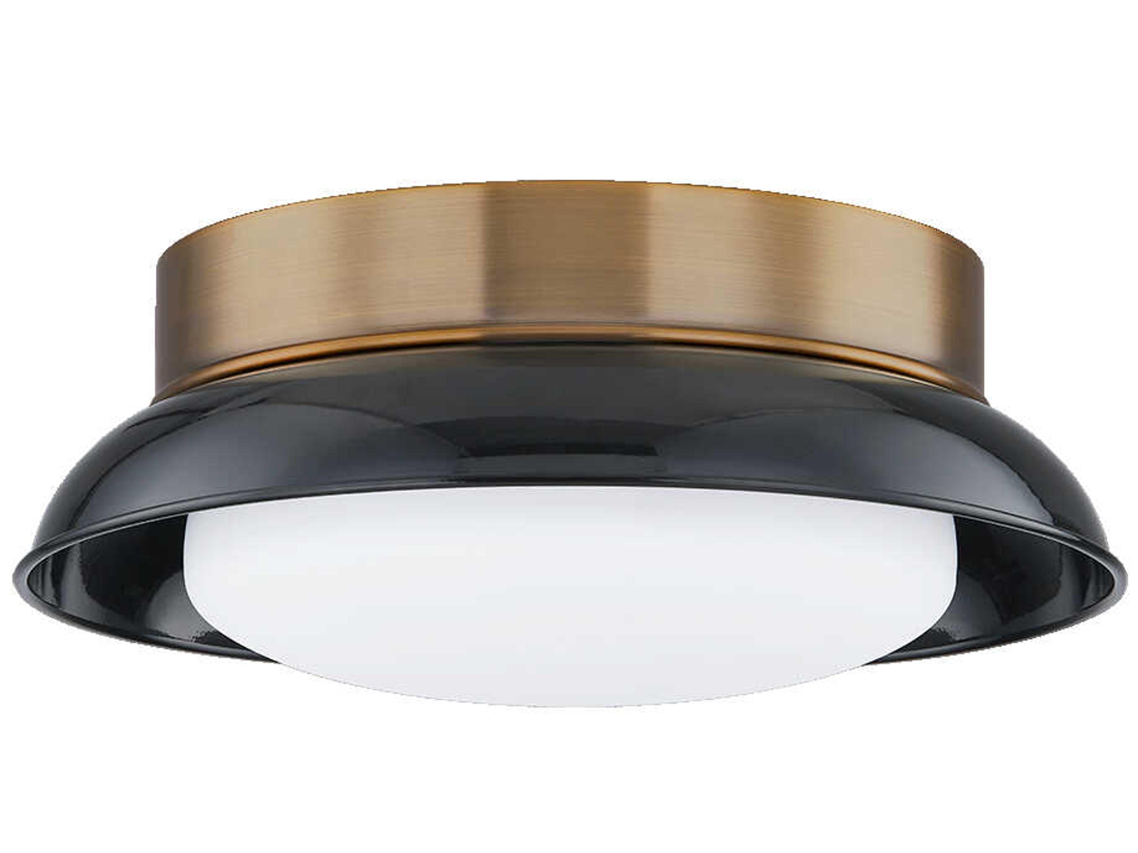Arnie 2-Light Patina Brass Black Glass Flush Mount