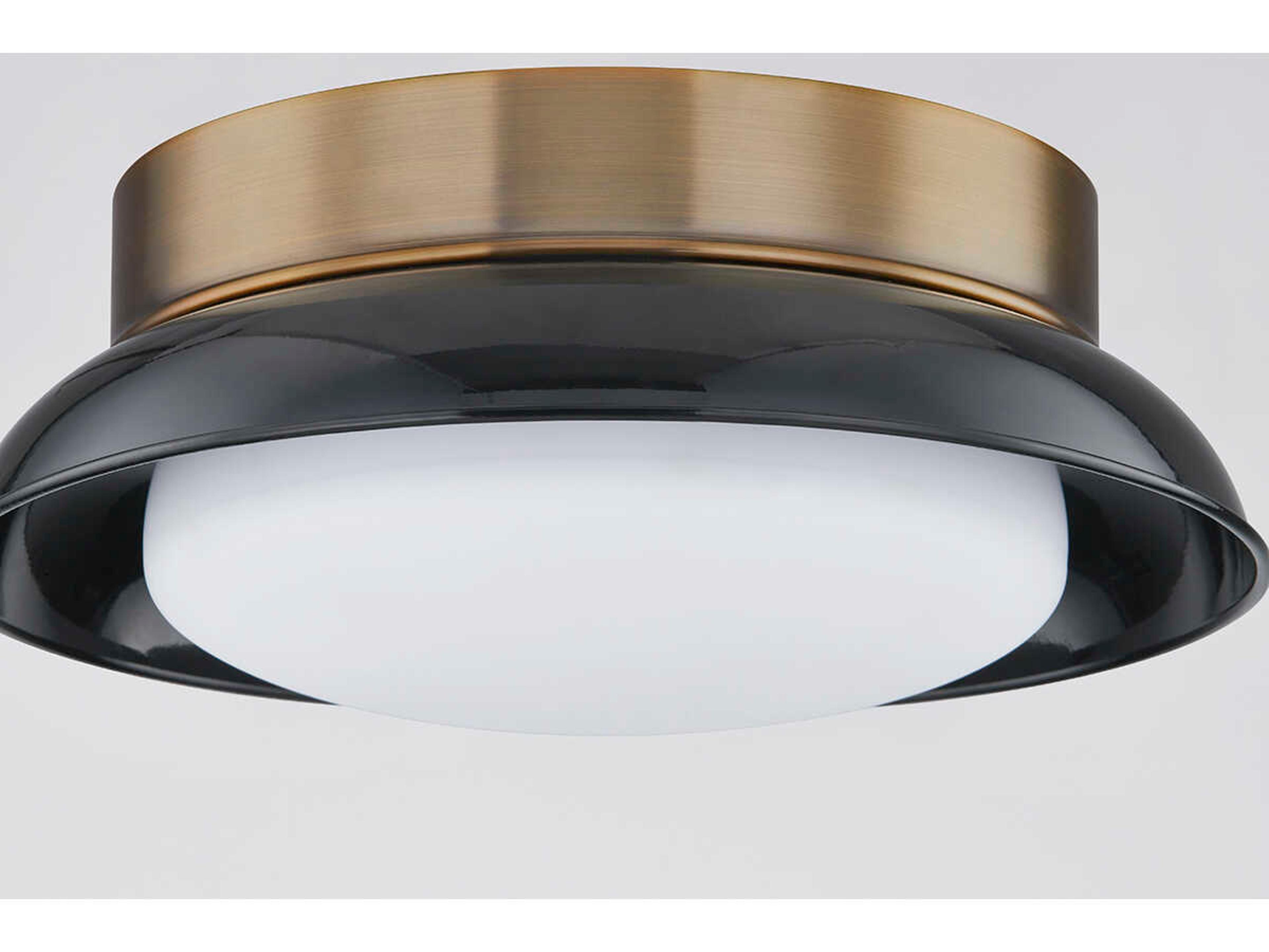 Troy Lighting Arnie 2-Light Patina Brass Black Glass Flush Mount