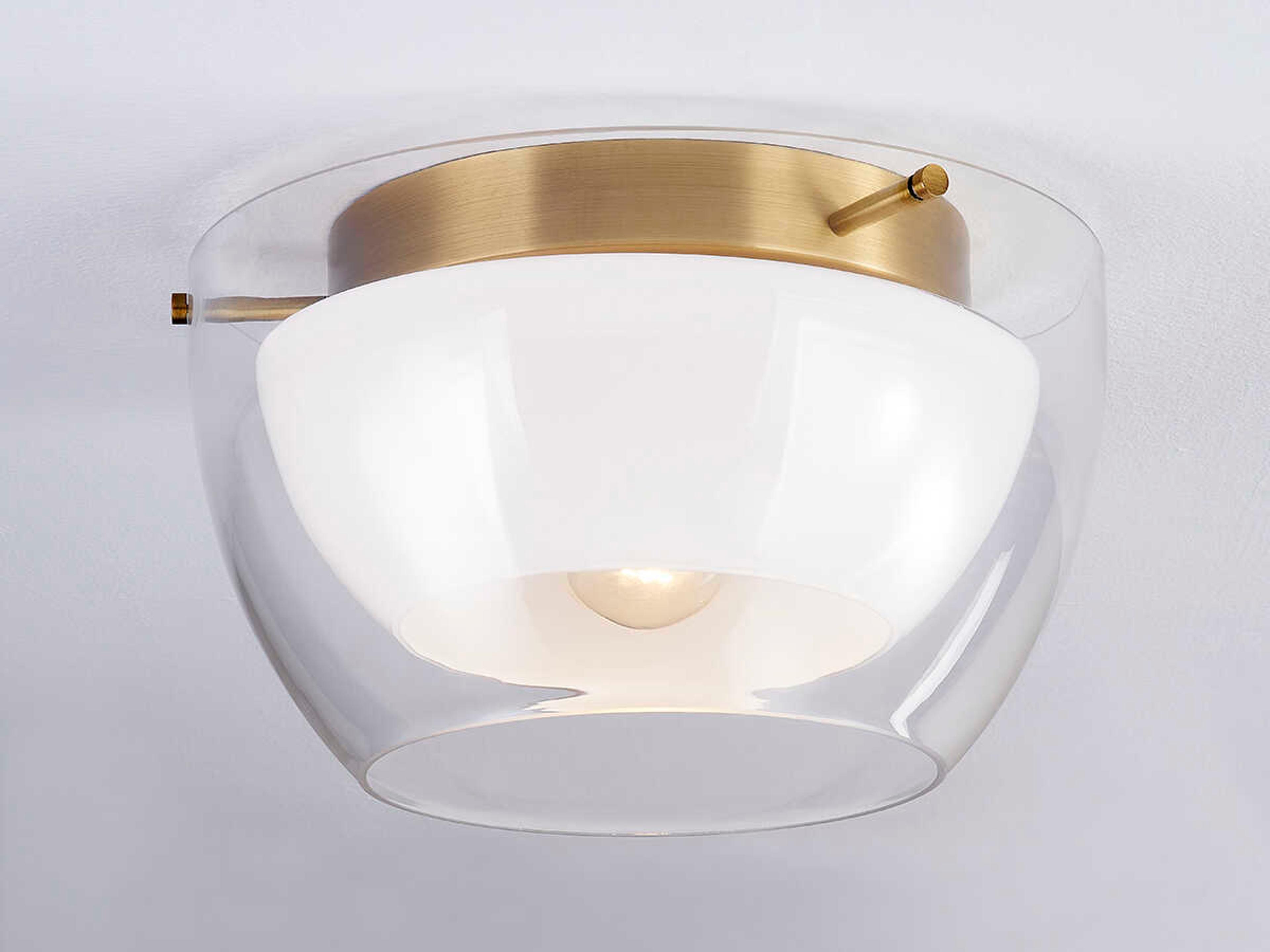 Troy Lighting Dutton 1-Light Patina Brass Glass Flush Mount