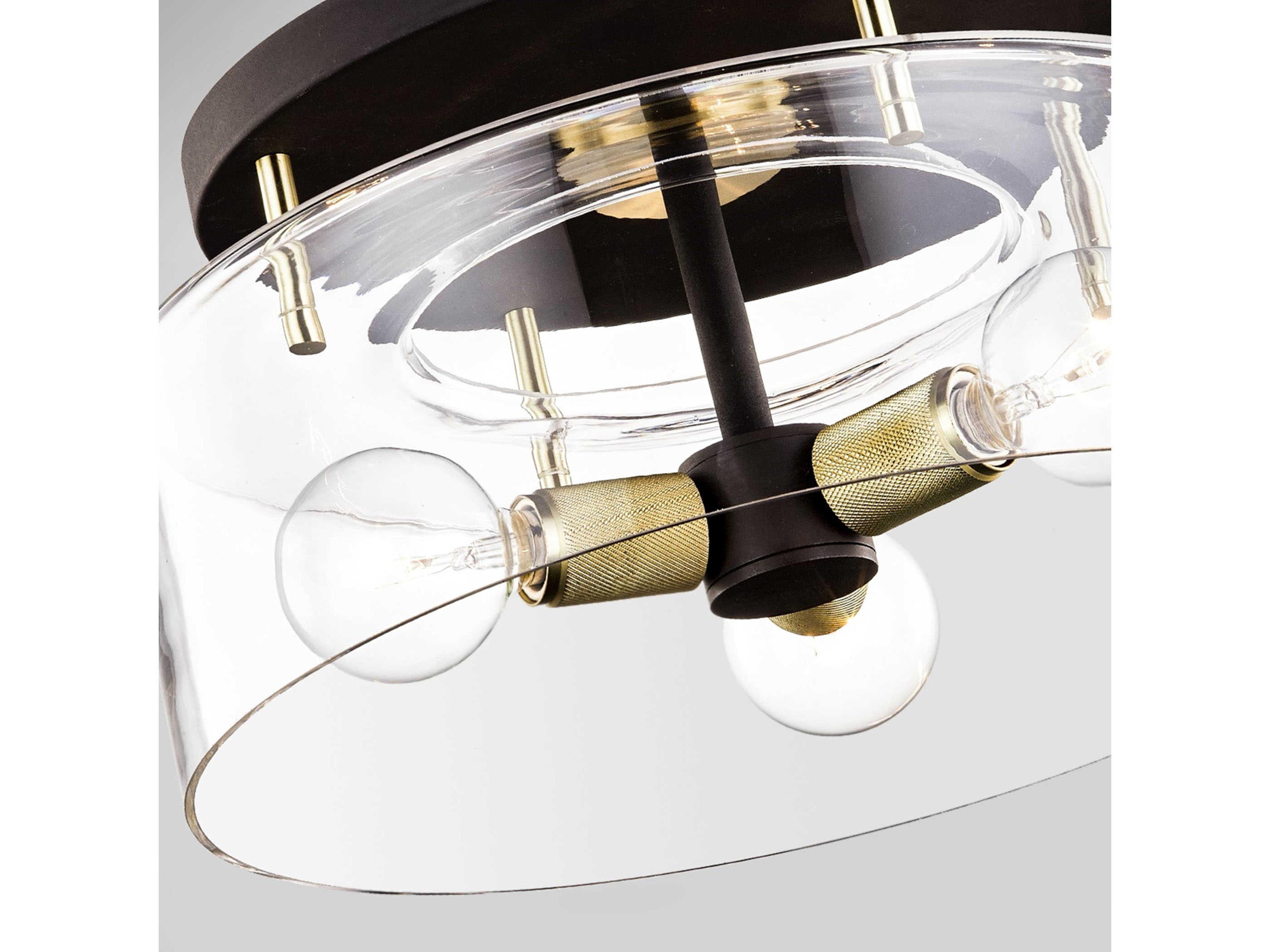Troy Lighting Bergamot Station 3-Light Bronze Brass Glass Drum Semi Flush Mount