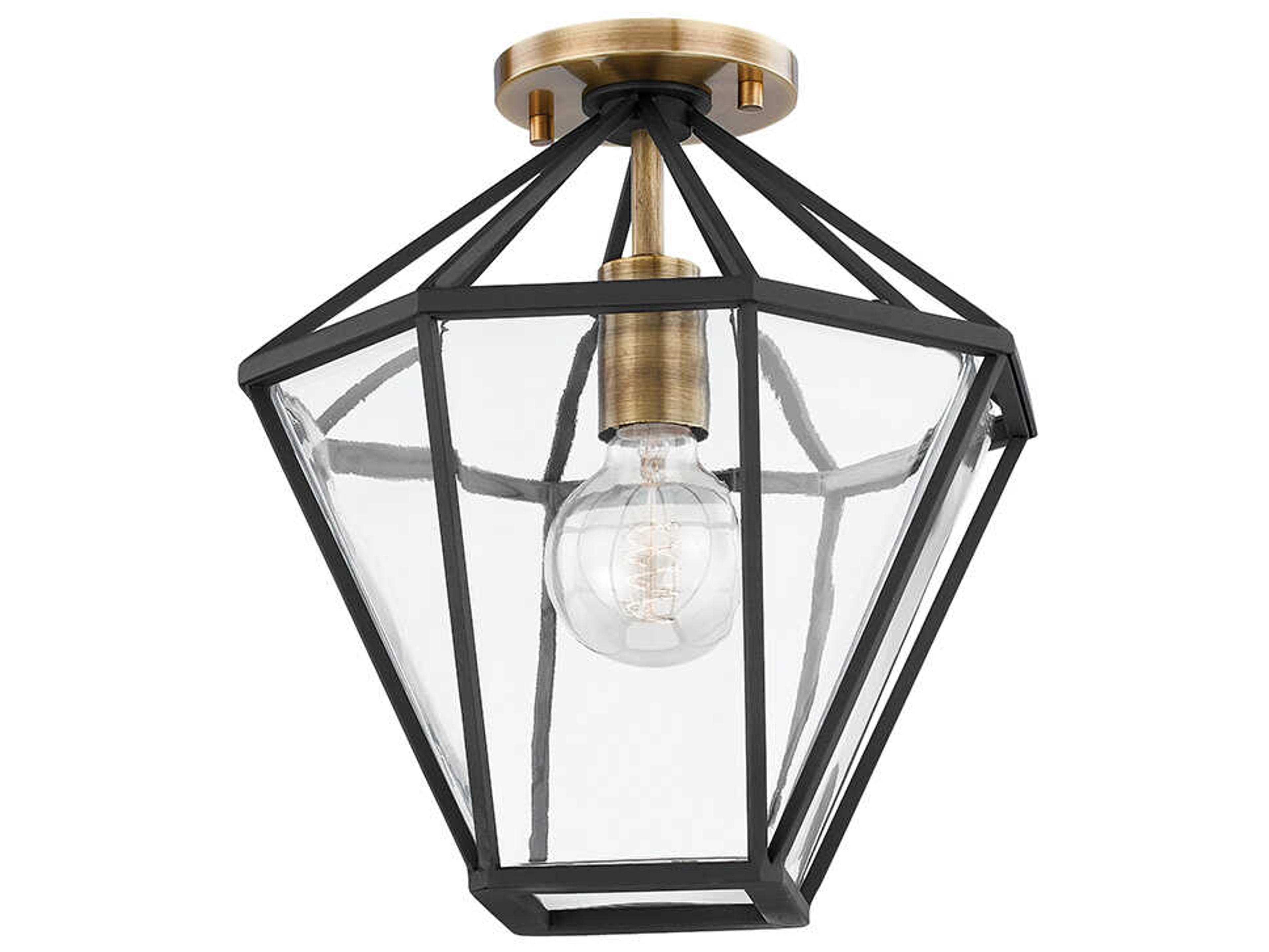 Moss 1-Light Patina Brass Texture Black Geometric Semi Flush Mount