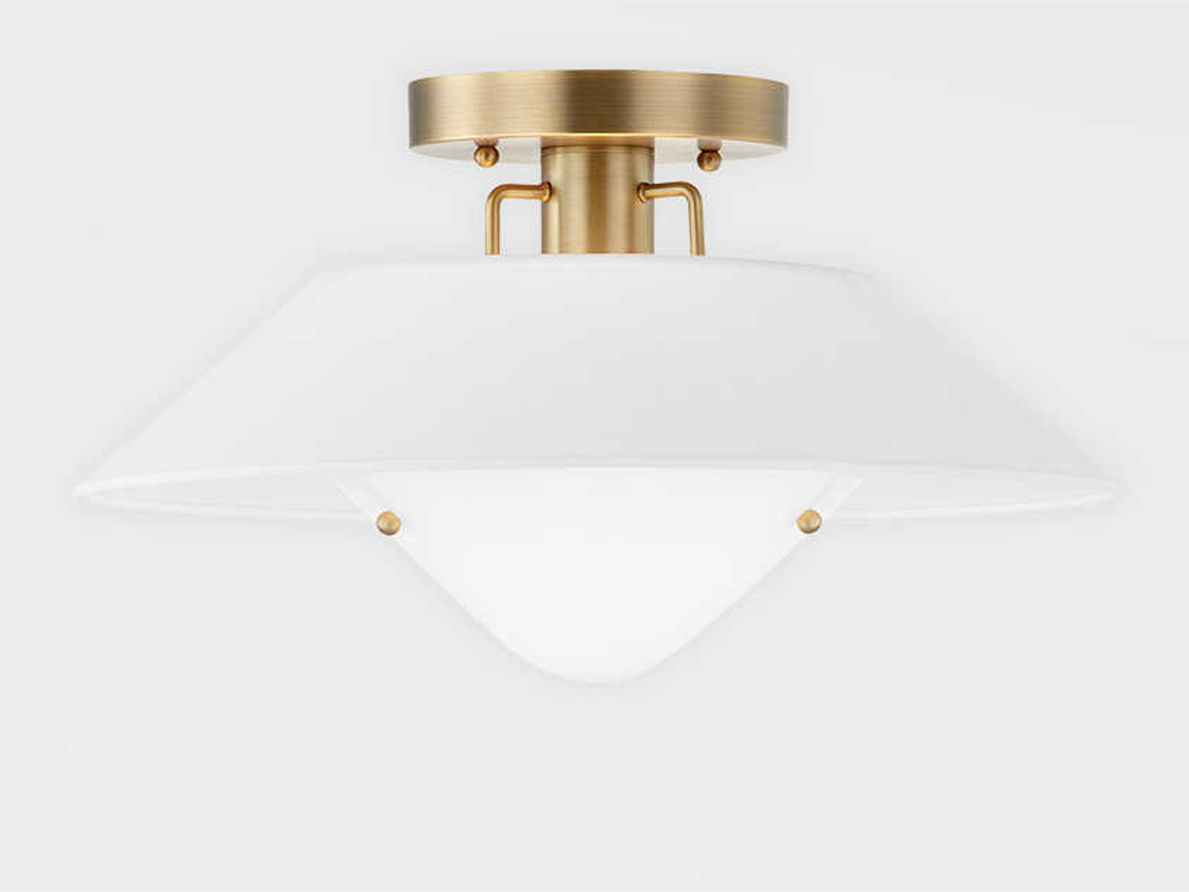 Troy Lighting Otto 1-Light Patina Brass White Semi Flush Mount