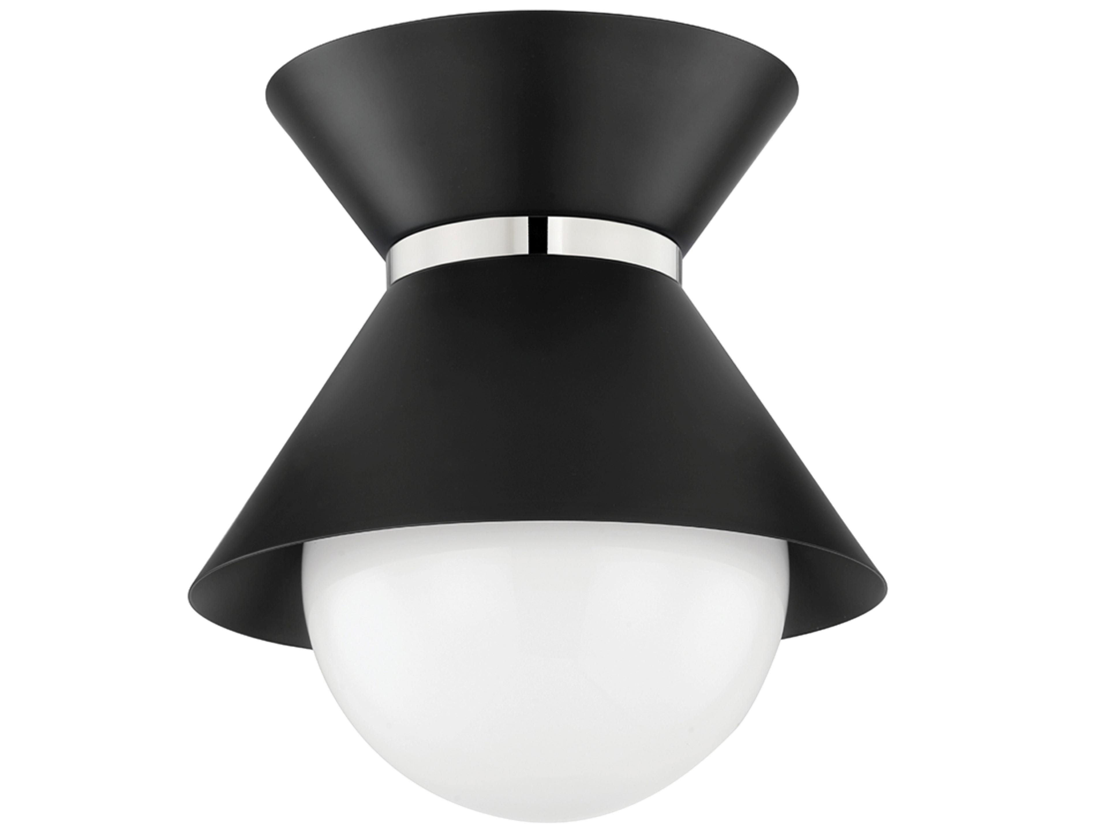 Scout 1-Light Soft Black Polished Nickel Glass Globe Flush Mount