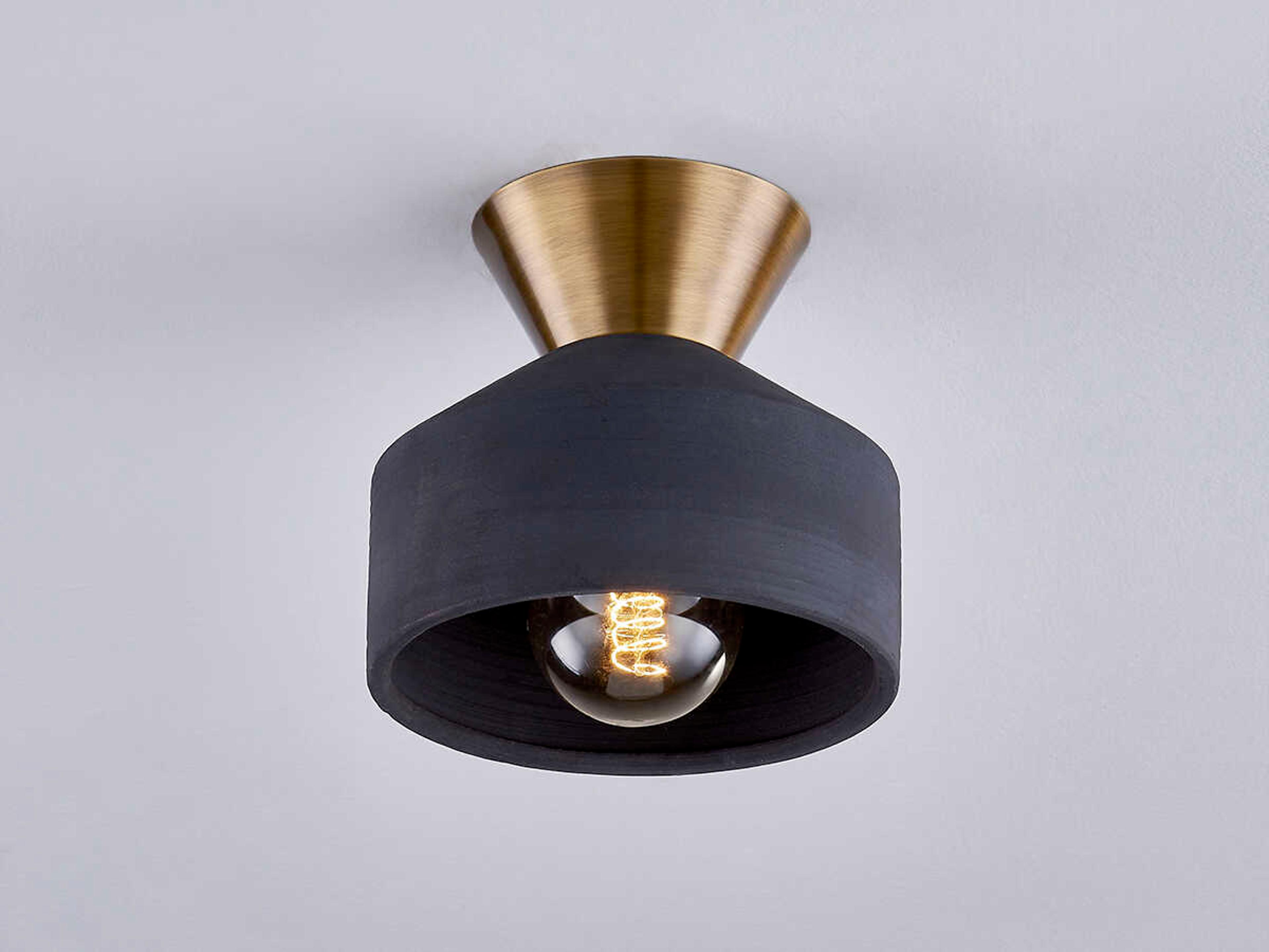 Troy Lighting Covina 1-Light Patina Brass Black Flush Mount