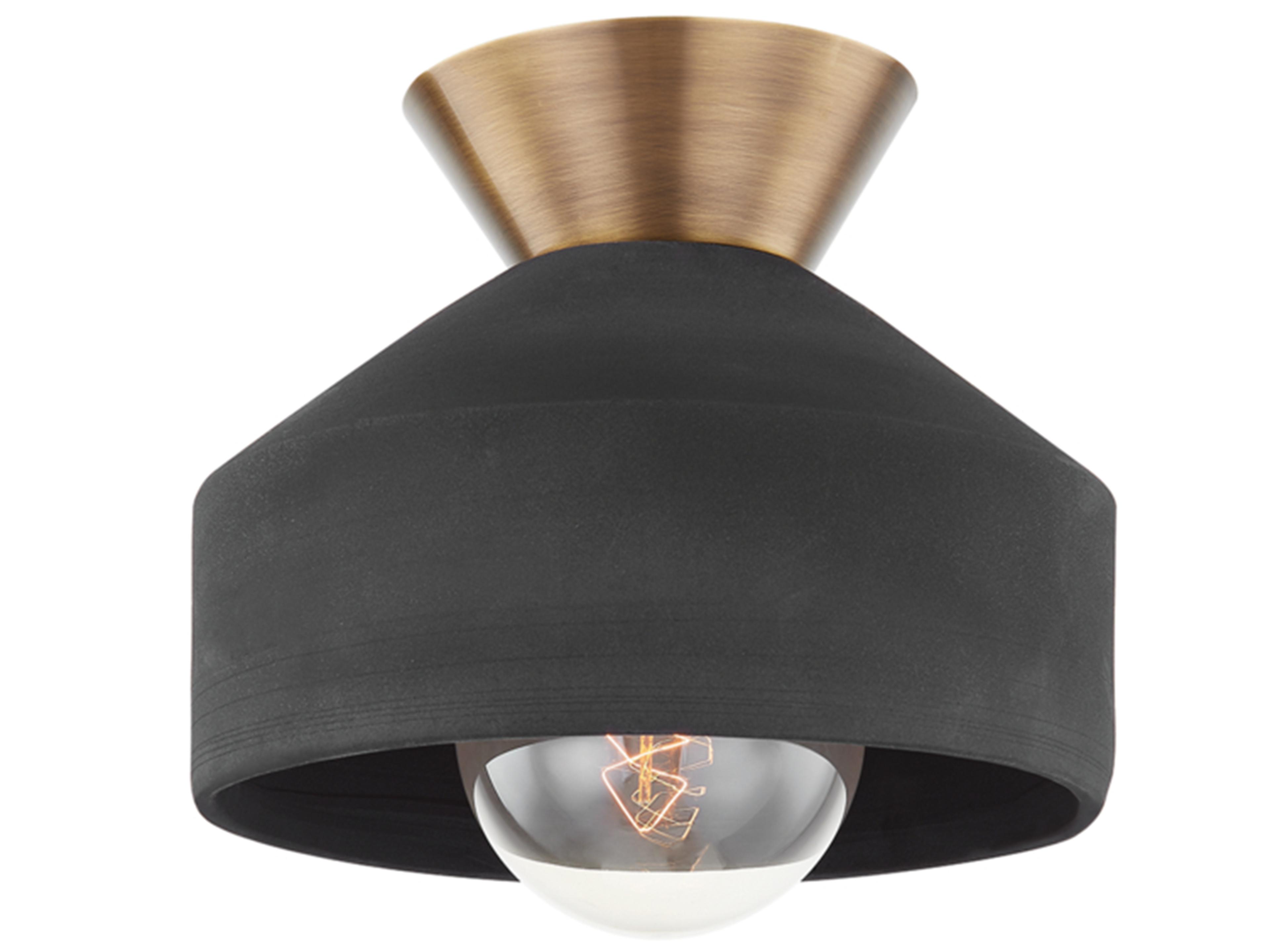 Covina 1-Light Patina Brass Black Flush Mount