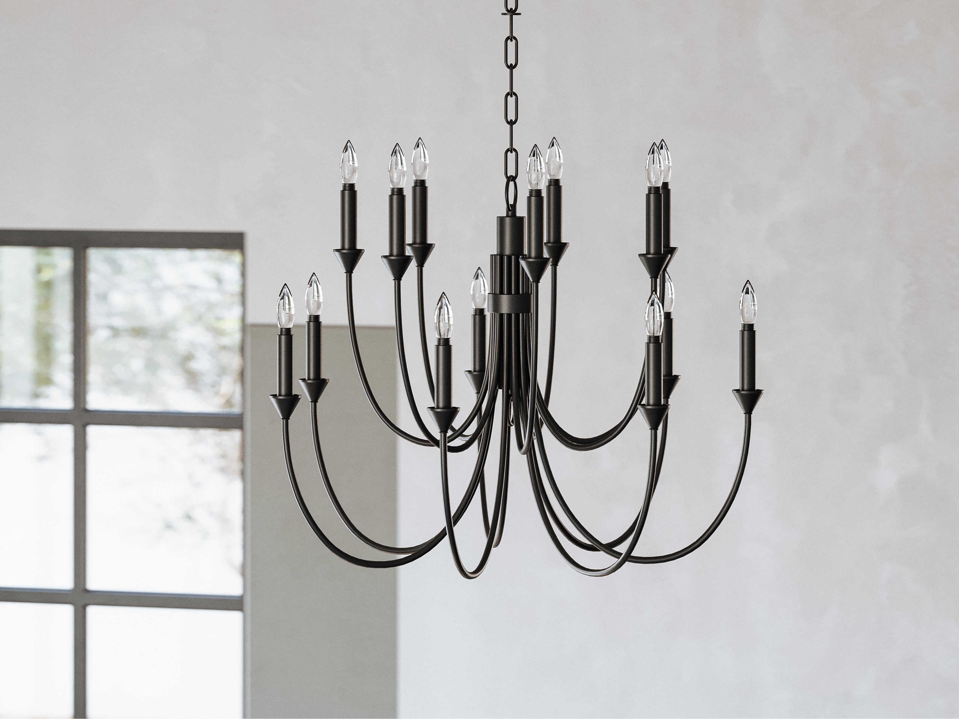 Troy Lighting Cate 14-Light Forged Iron Black Candelabra Tiered Chandelier