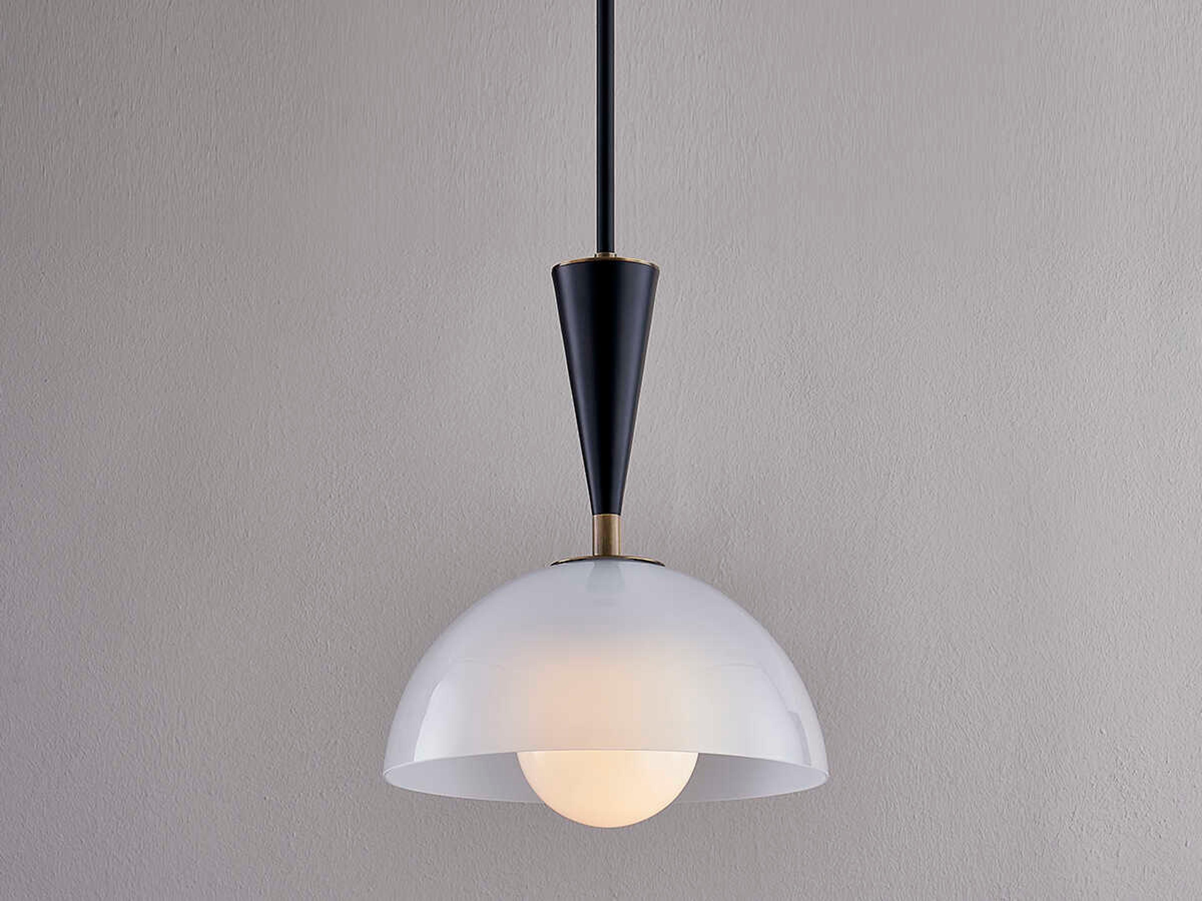 Troy Lighting Payson 1-Light Patina Brass Black Glass Dome Mini Pendant