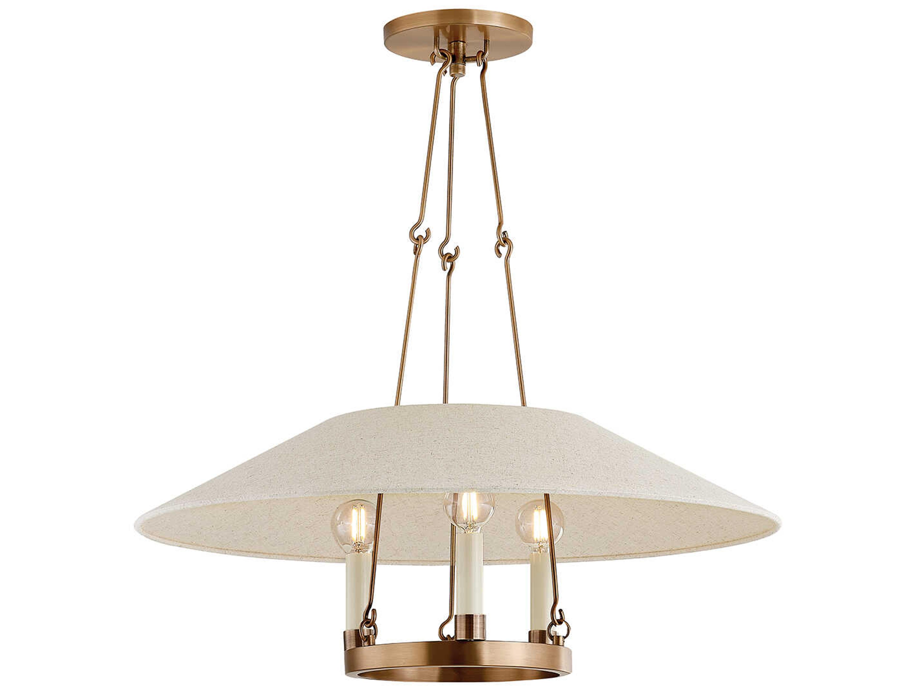 Archive Chandelier in Patina Brass with Natural Linen Shade