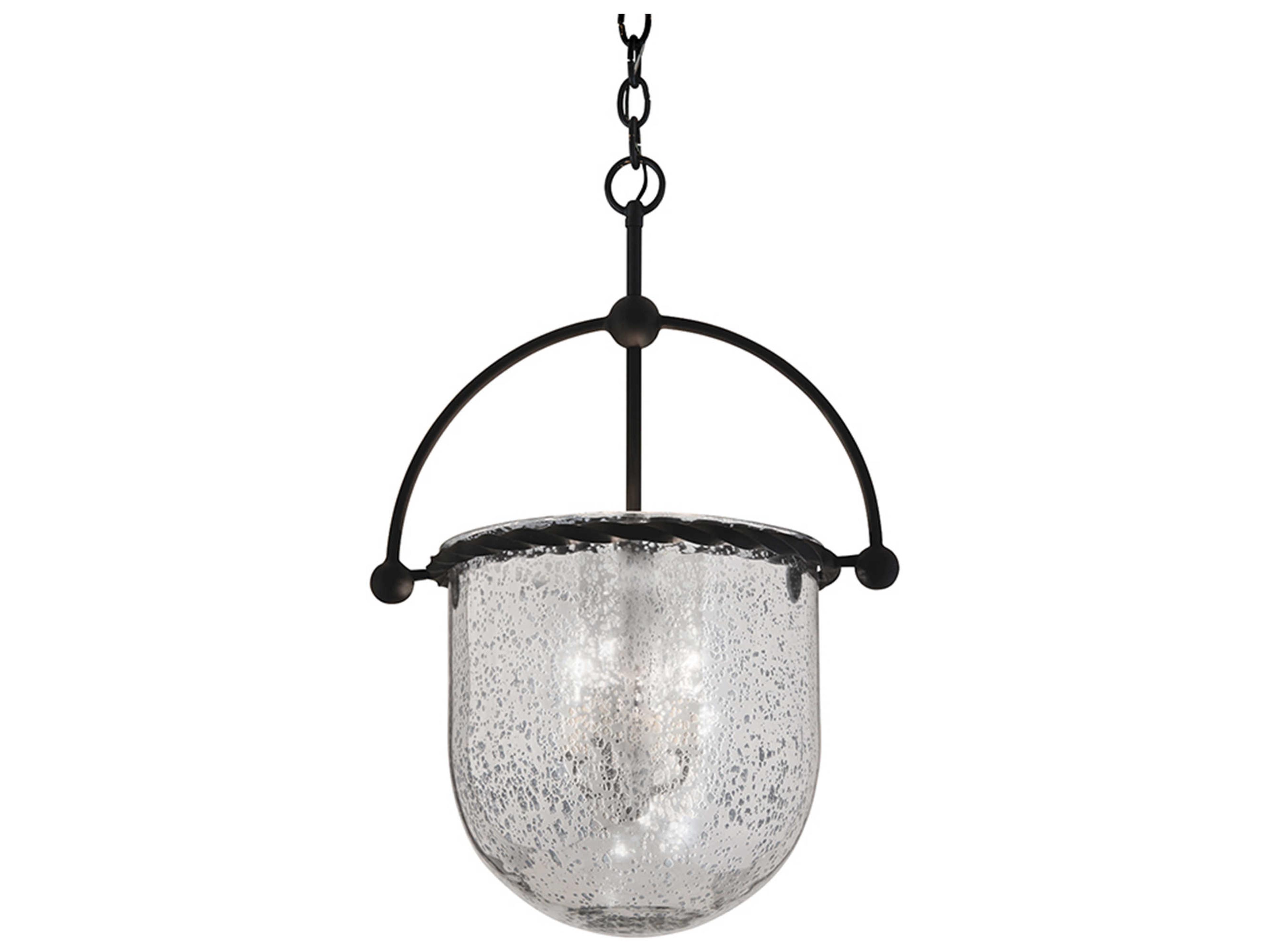 Troy Lighting Mercury 3-Light Old Iron Black Glass Bell Pendant