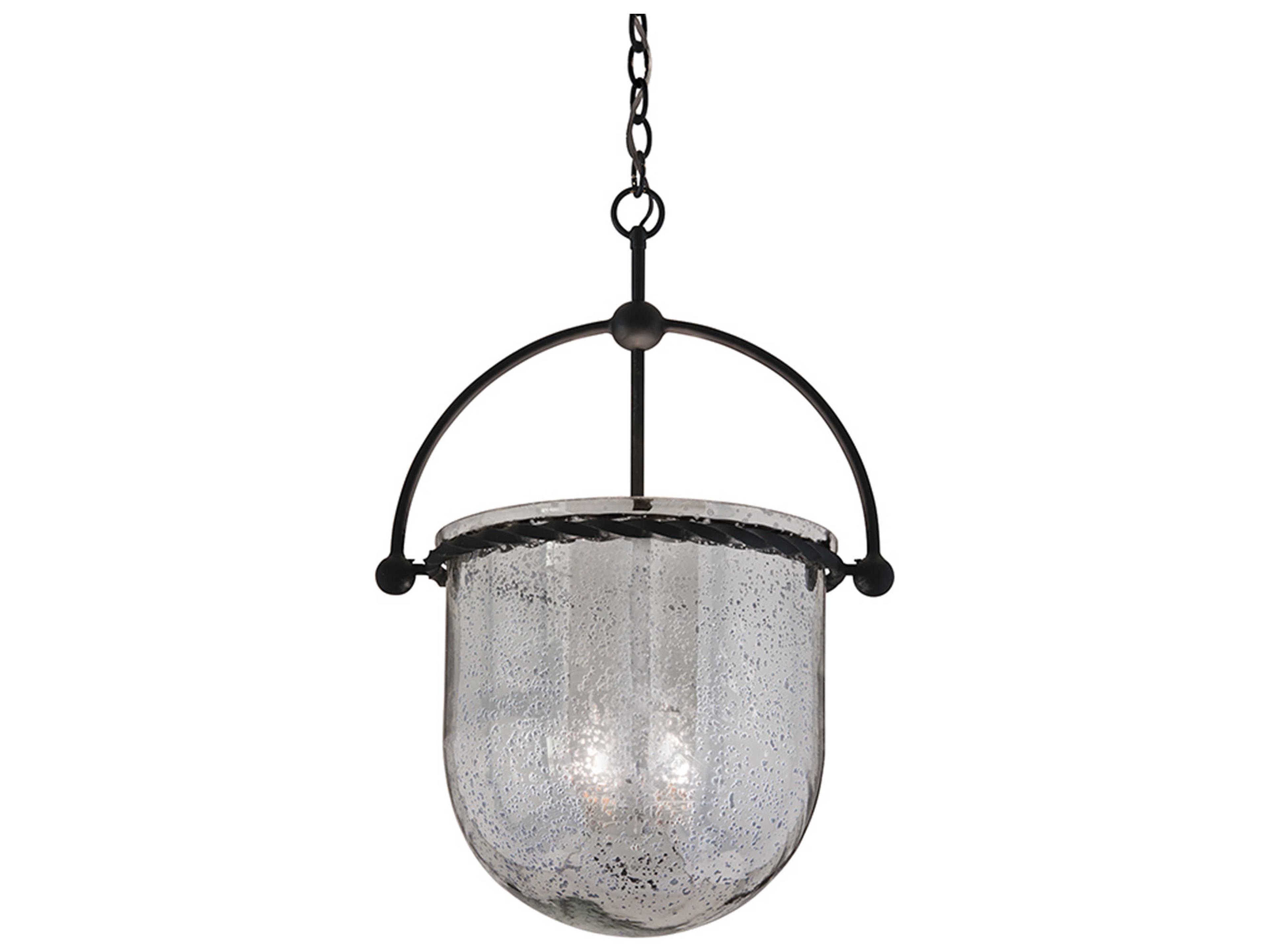 Troy Lighting Mercury 4-Light Old Iron Black Glass Bell Pendant