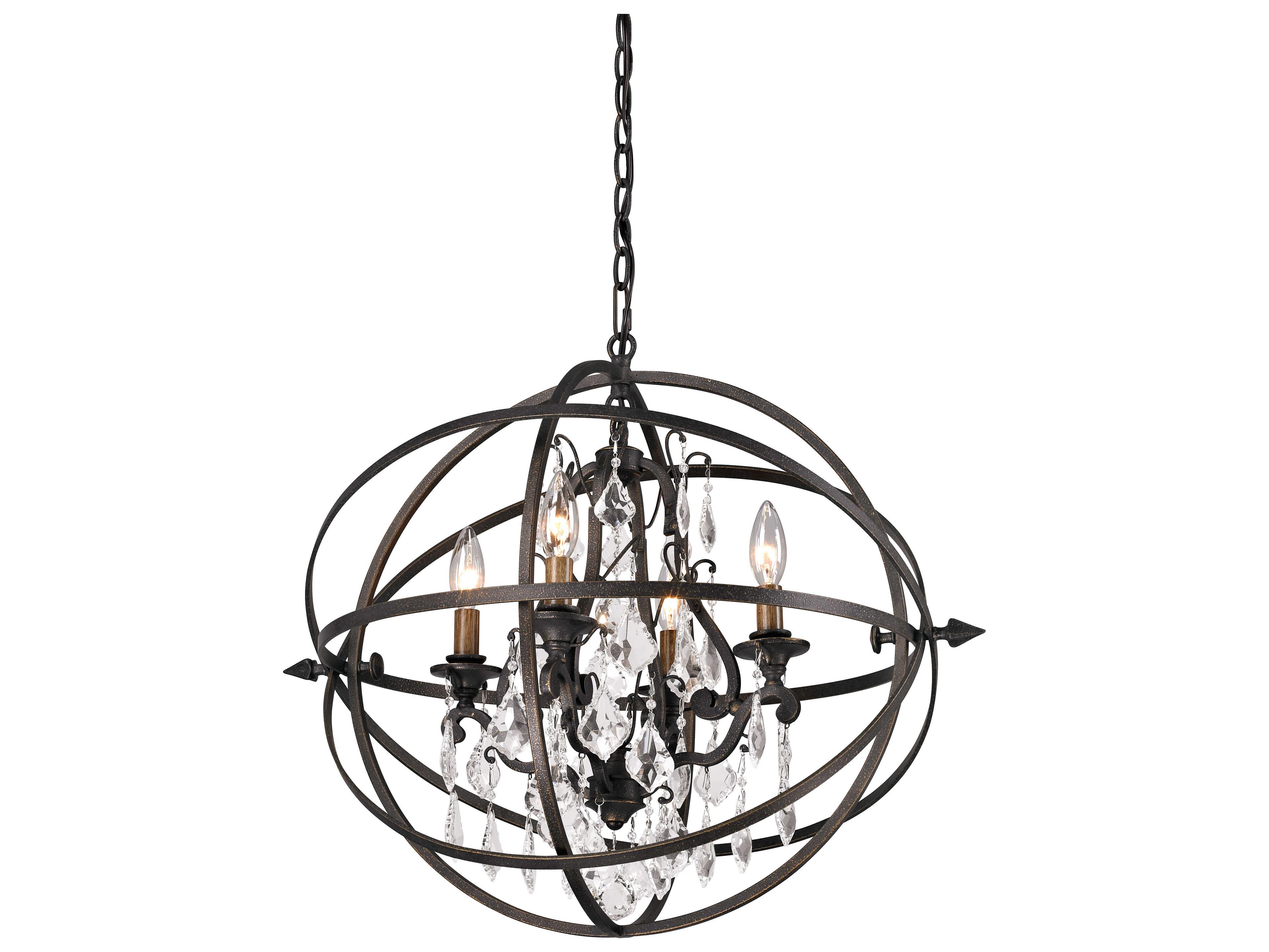Troy Lighting Byron 4-Light Vintage Bronze Crystal Candelabra Globe Chandelier