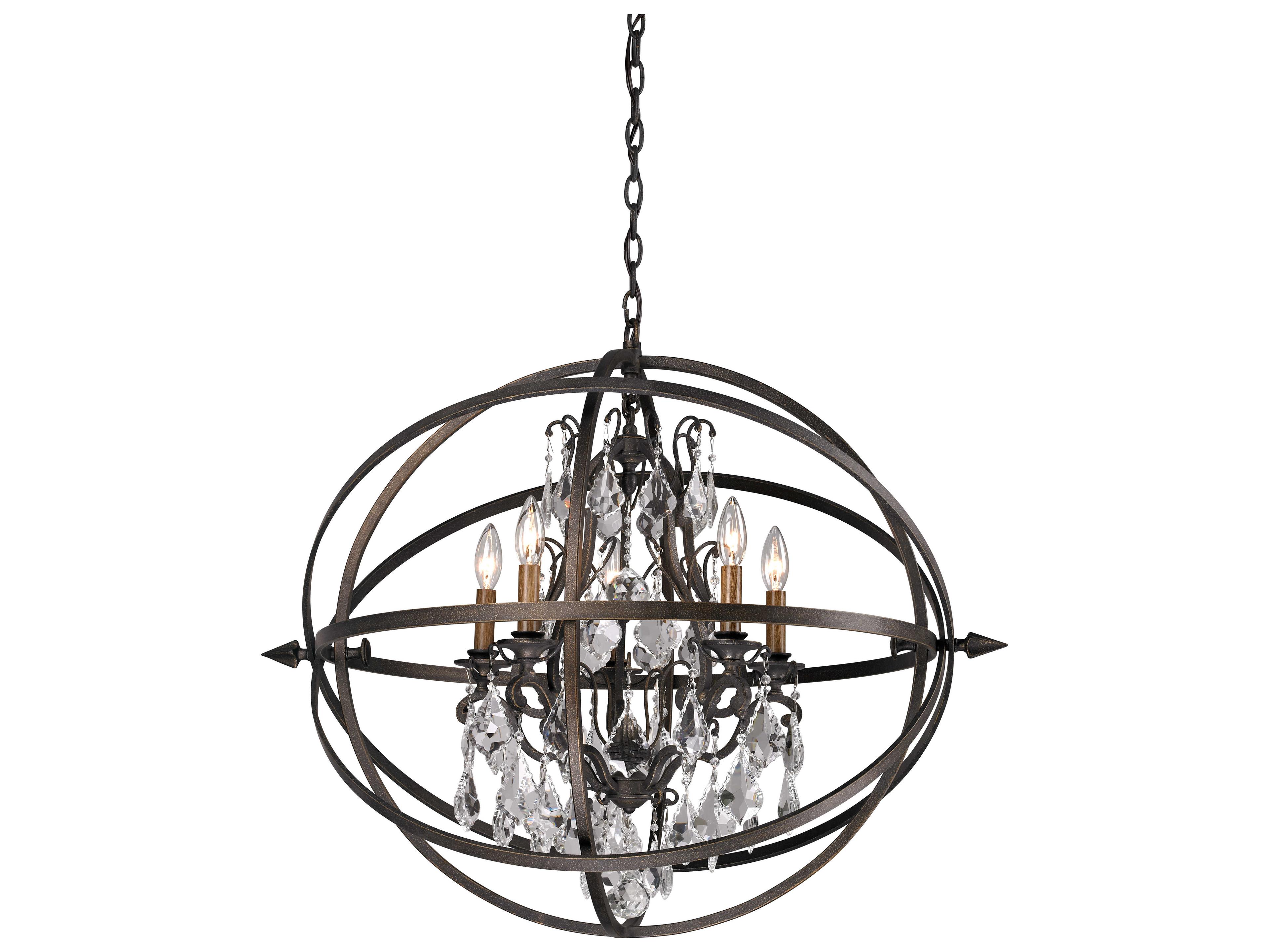 Troy Lighting Byron 5-Light Vintage Bronze Crystal Candelabra Globe Chandelier