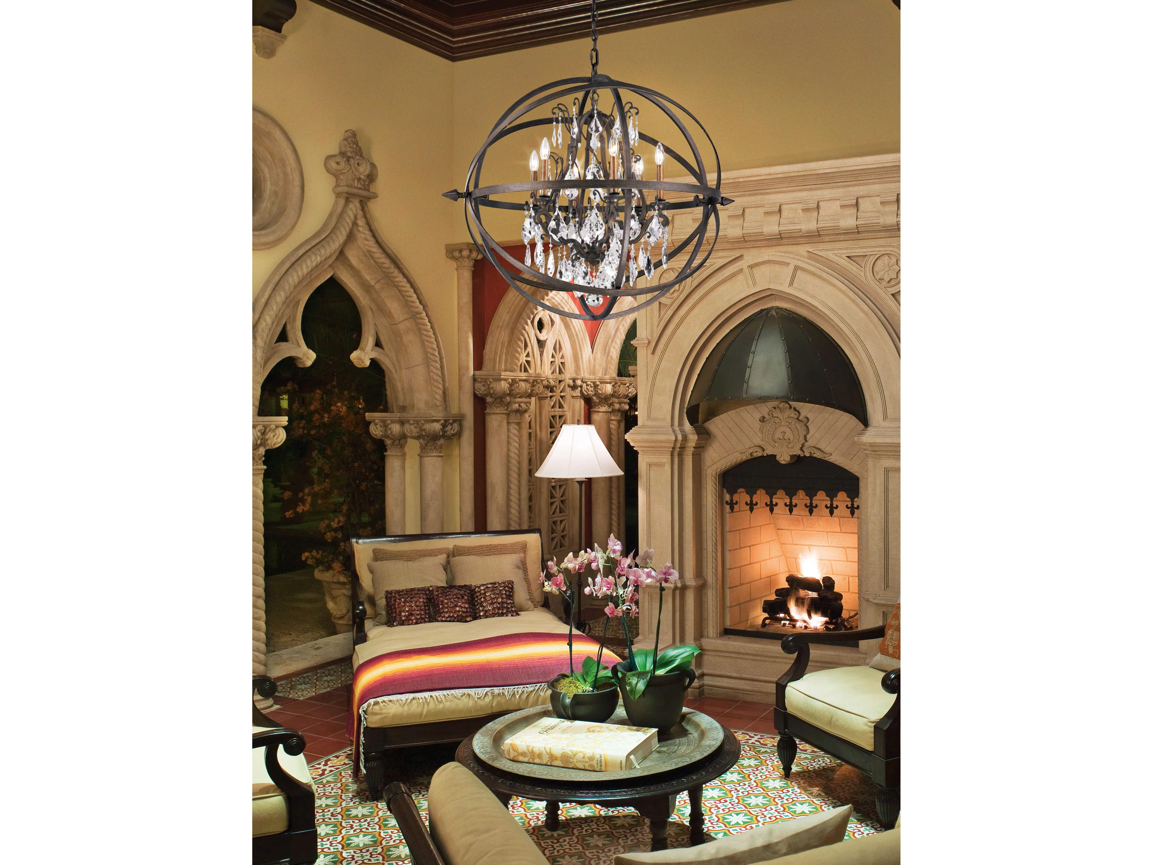 Troy Lighting Byron 6-Light Vintage Bronze Crystal Candelabra Globe Chandelier