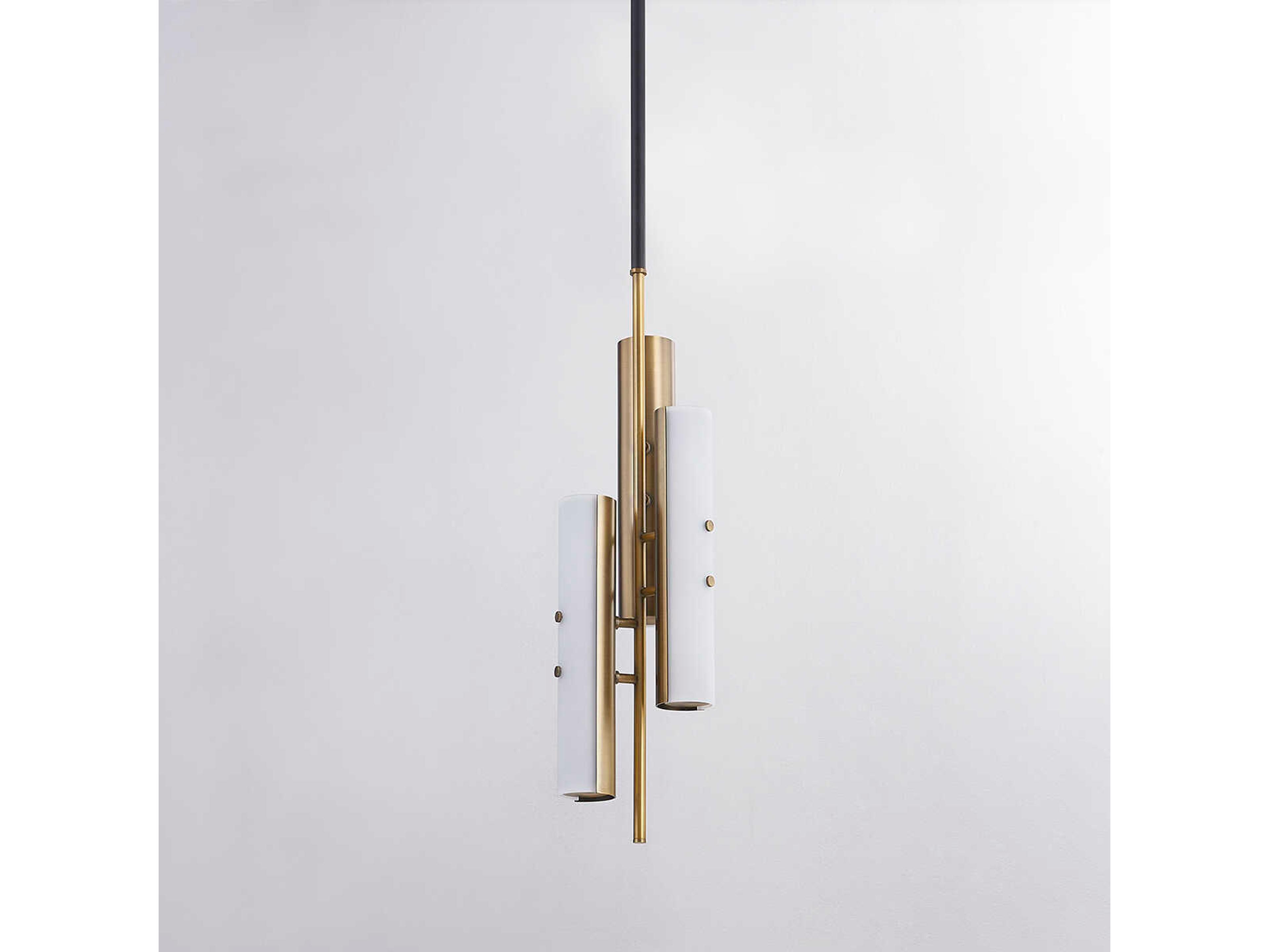 Troy Lighting Titus 3-Light Patina Brass Black Glass LED Cylinder Mini Pendant