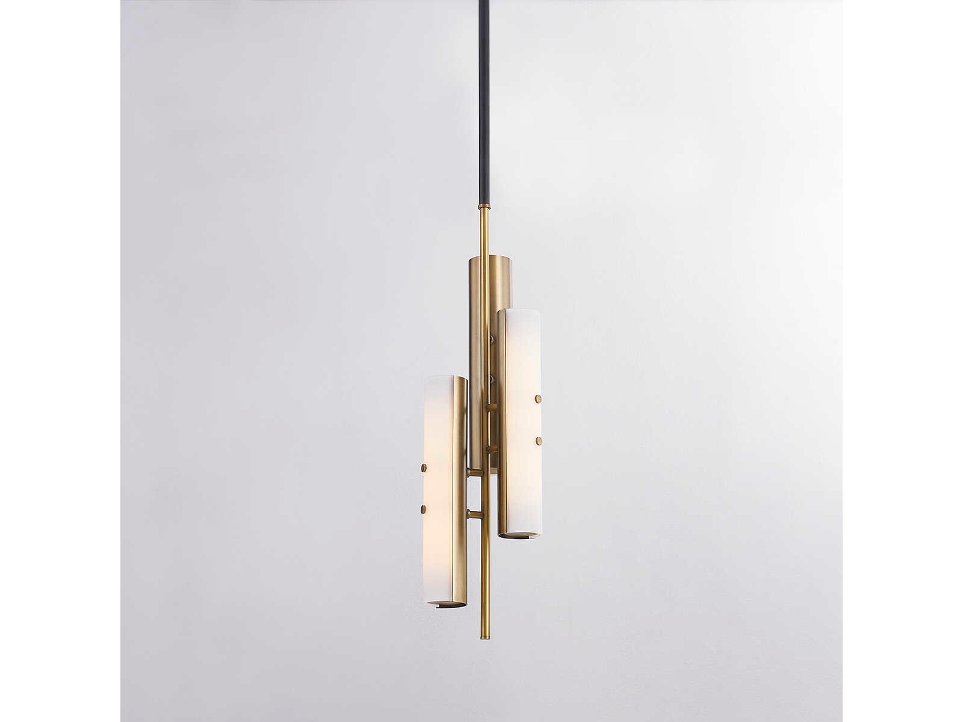 Troy Lighting Titus 3-Light Patina Brass Black Glass LED Cylinder Mini Pendant