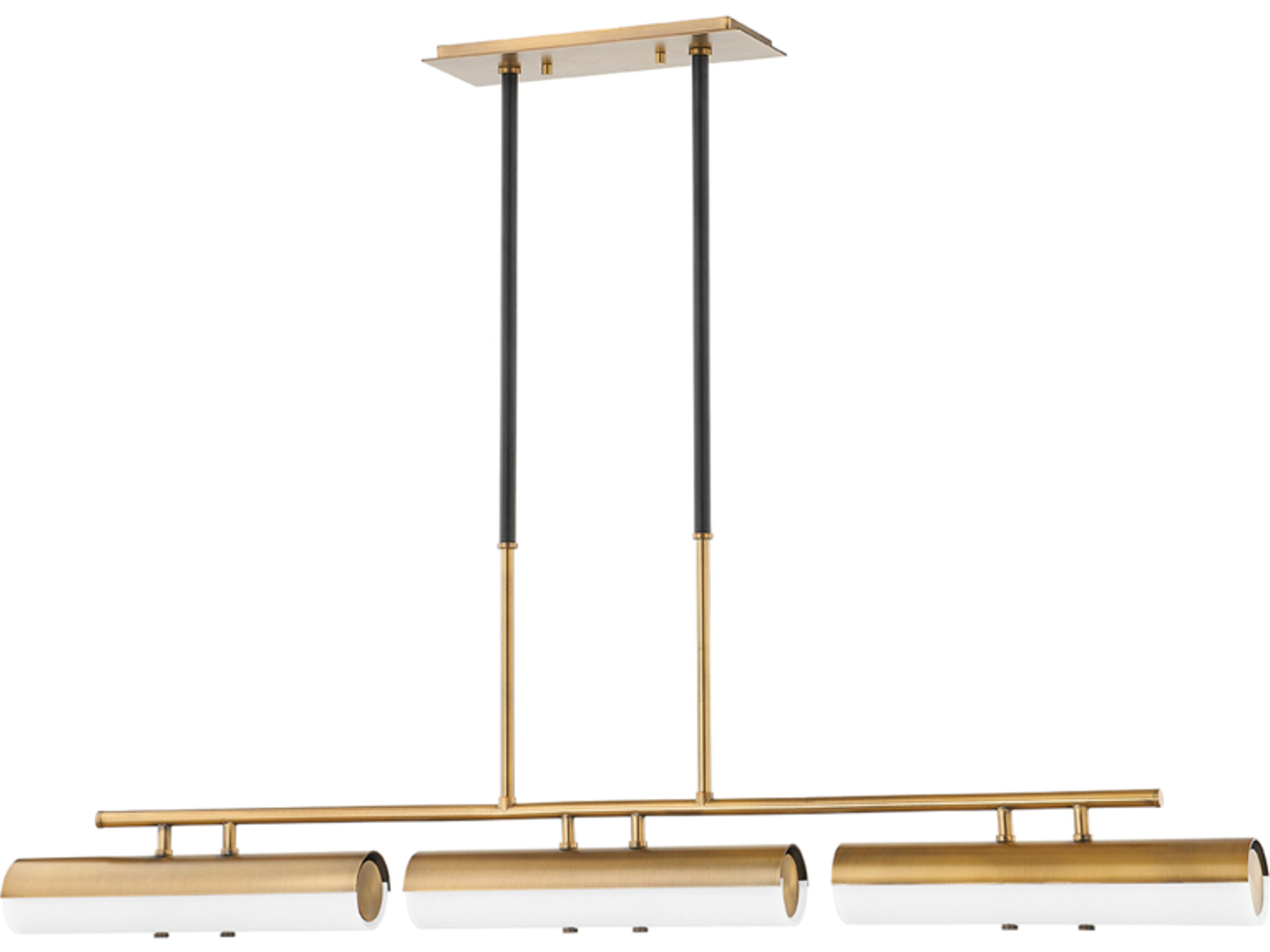 Titus 3-Light Patina Brass Black Glass LED Cylinder Linear Island Pendant