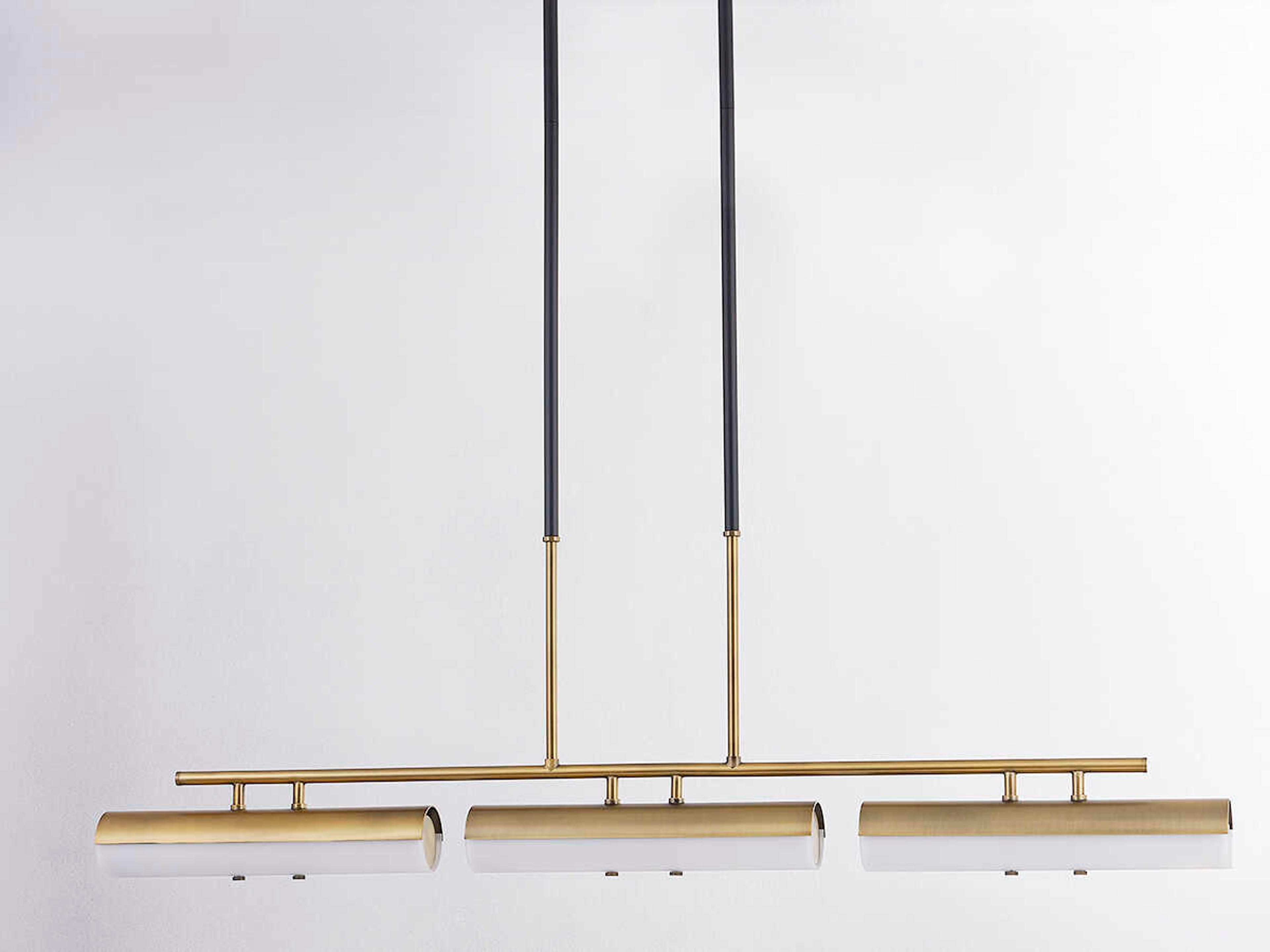 Troy Lighting Titus 3-Light Patina Brass Black Glass LED Cylinder Linear Island Pendant