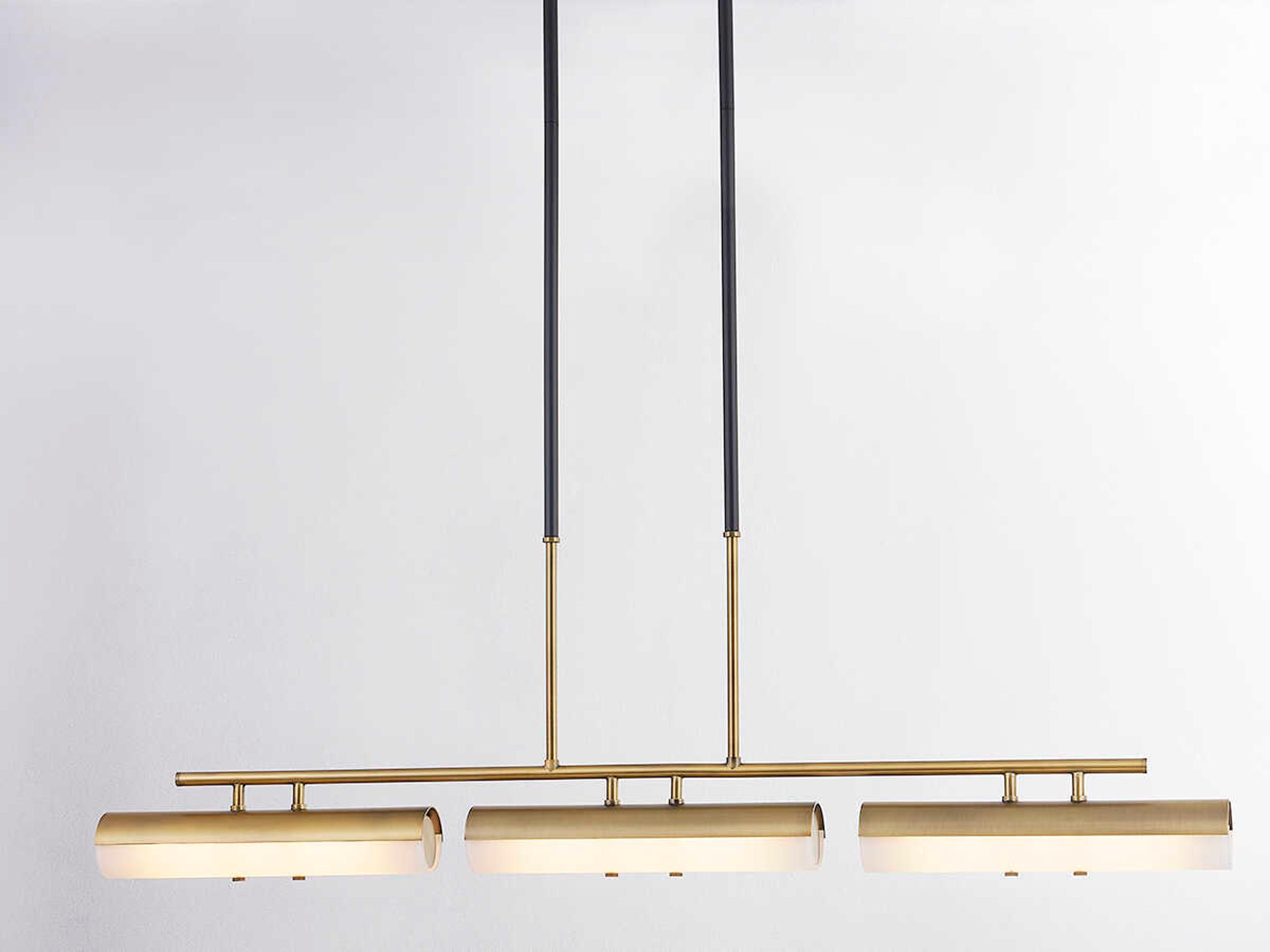 Troy Lighting Titus 3-Light Patina Brass Black Glass LED Cylinder Linear Island Pendant