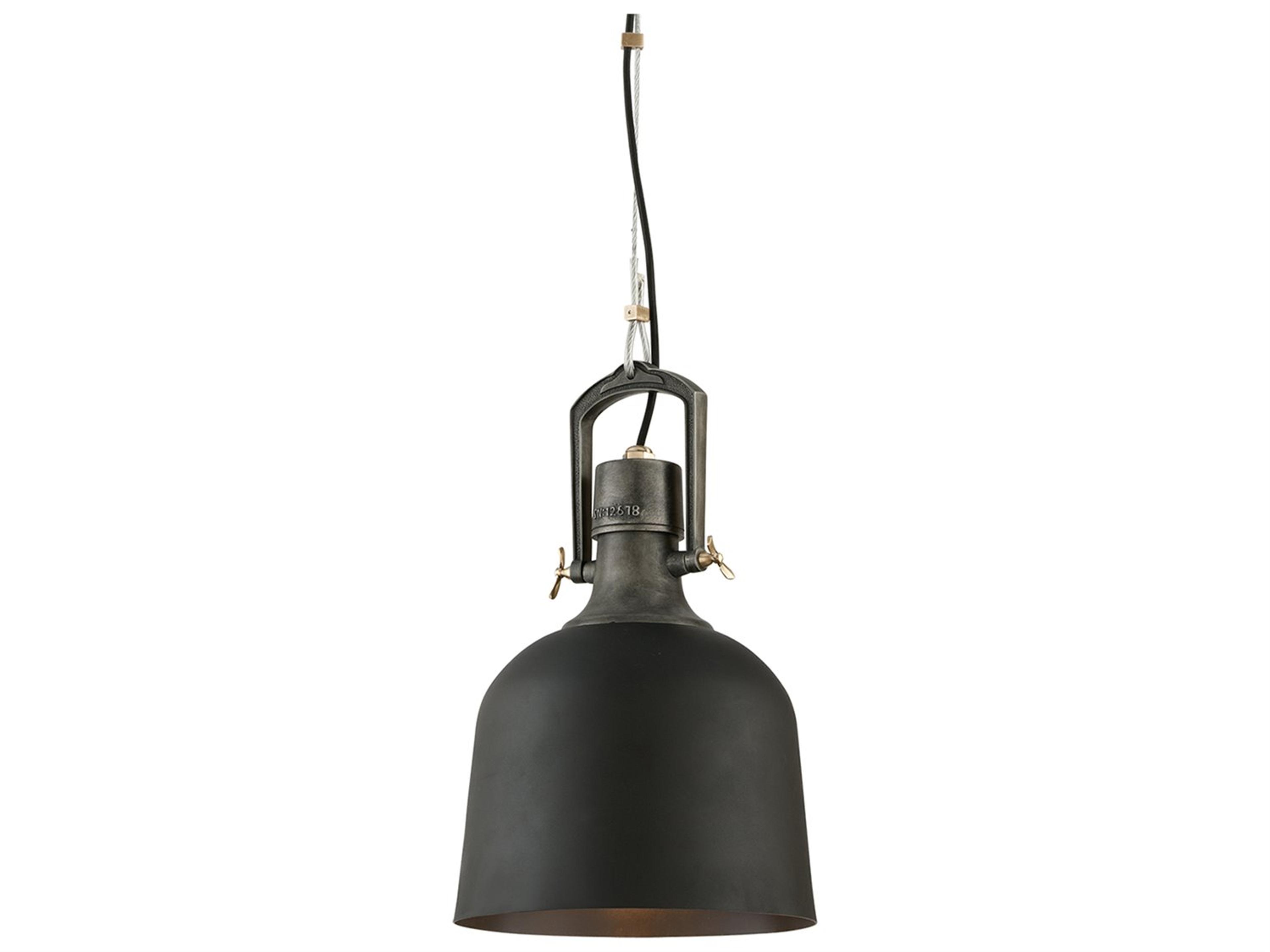 Troy Lighting Hangar 1-Light Old Silver With Aged Brass Accents Bell Mini Pendant
