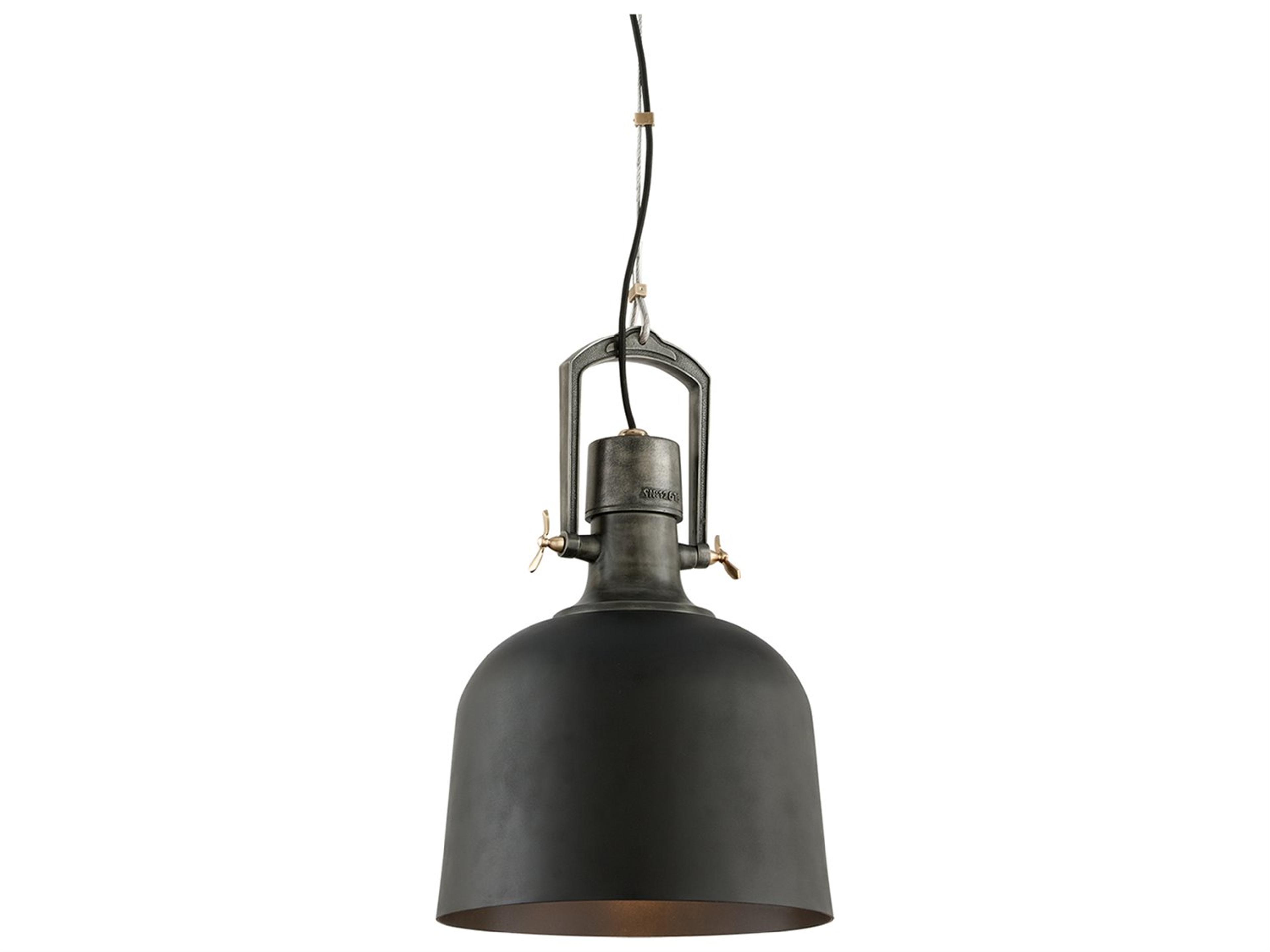 Hangar 1-Light Old Silver With Aged Brass Accents Bell Pendant