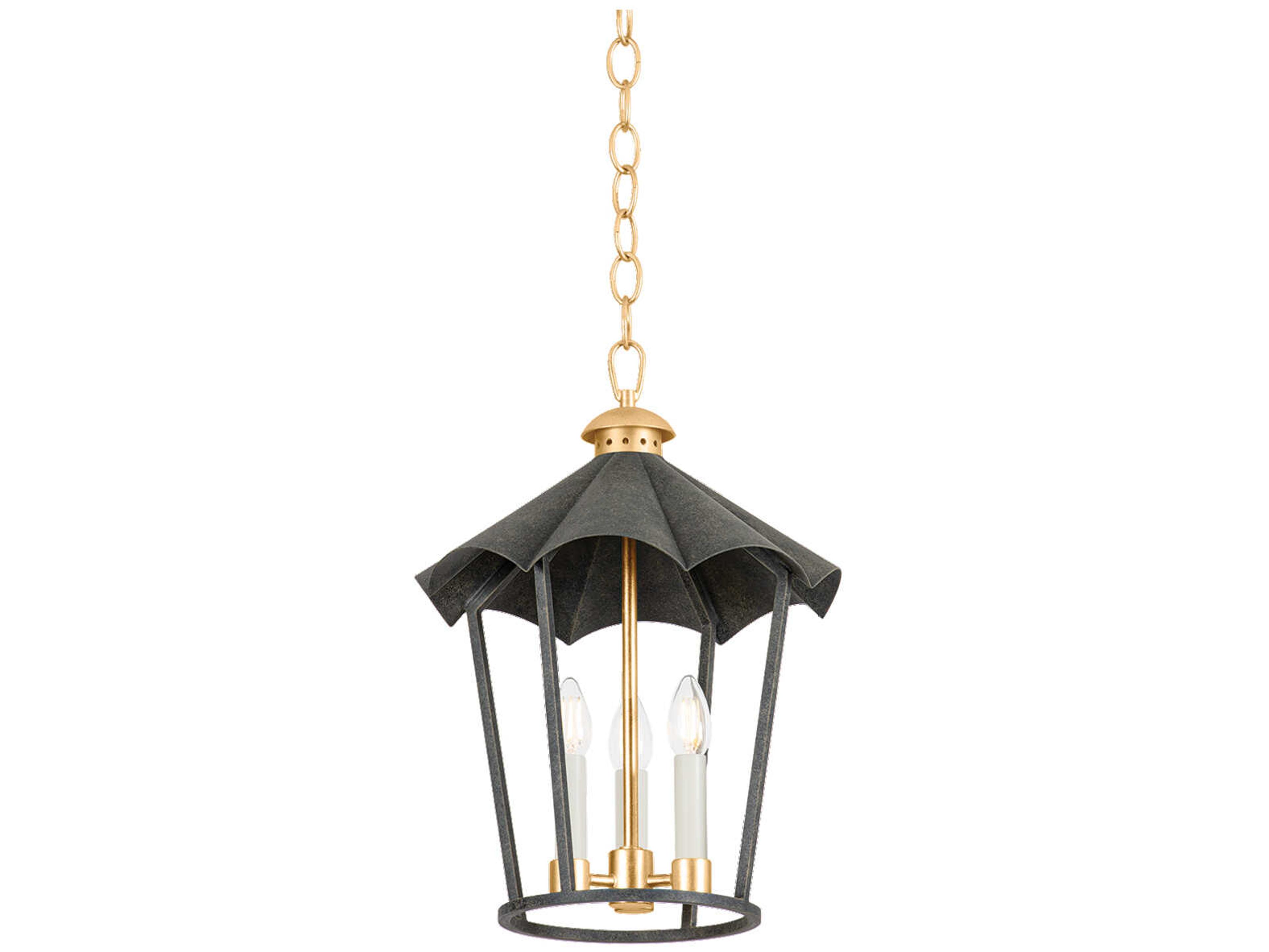 Troy Lighting Wildomar 3-Light Vintage Gold Leaf French Iron Black Lantern Pendant