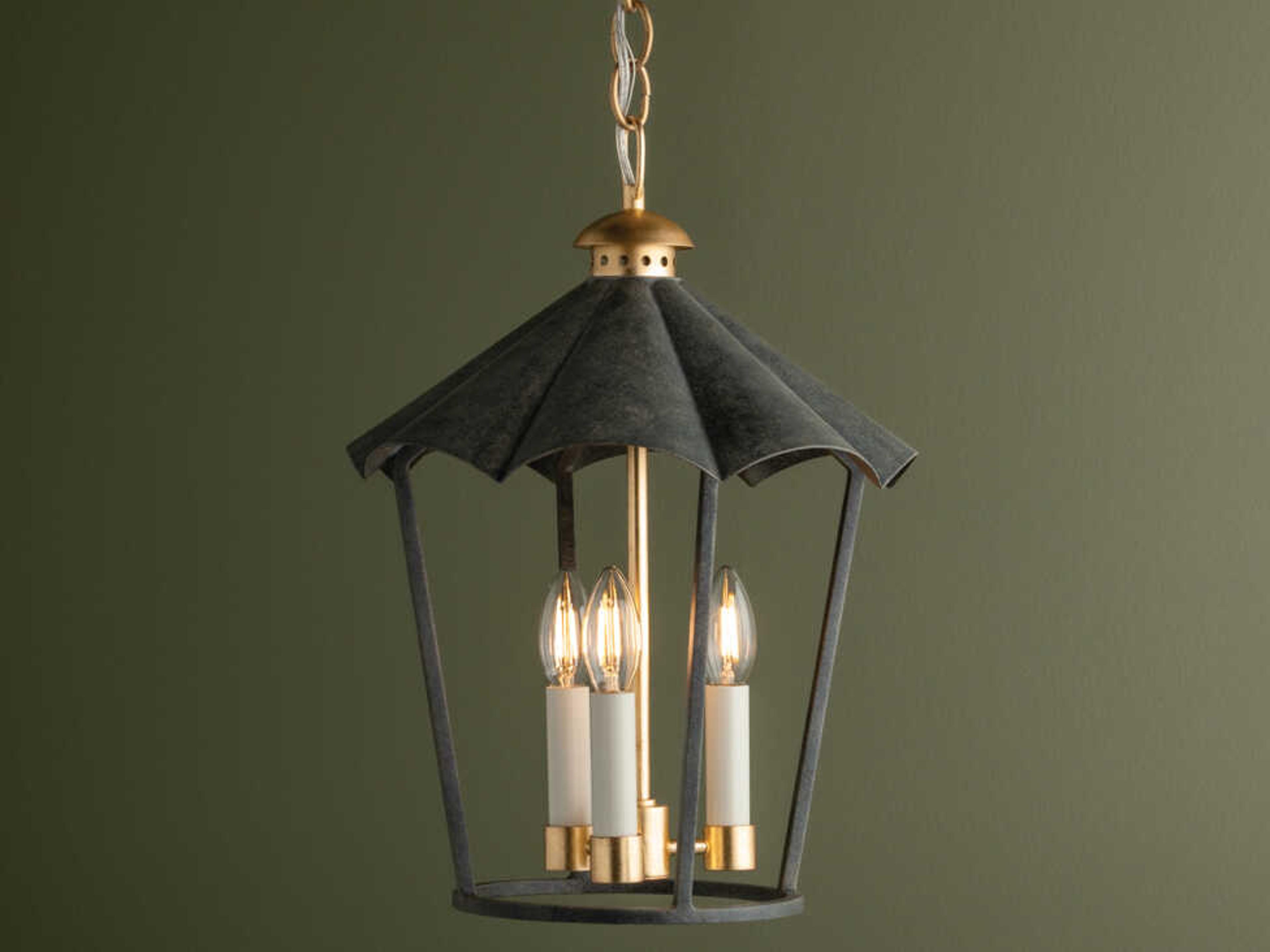 Troy Lighting Wildomar 3-Light Vintage Gold Leaf French Iron Black Lantern Pendant
