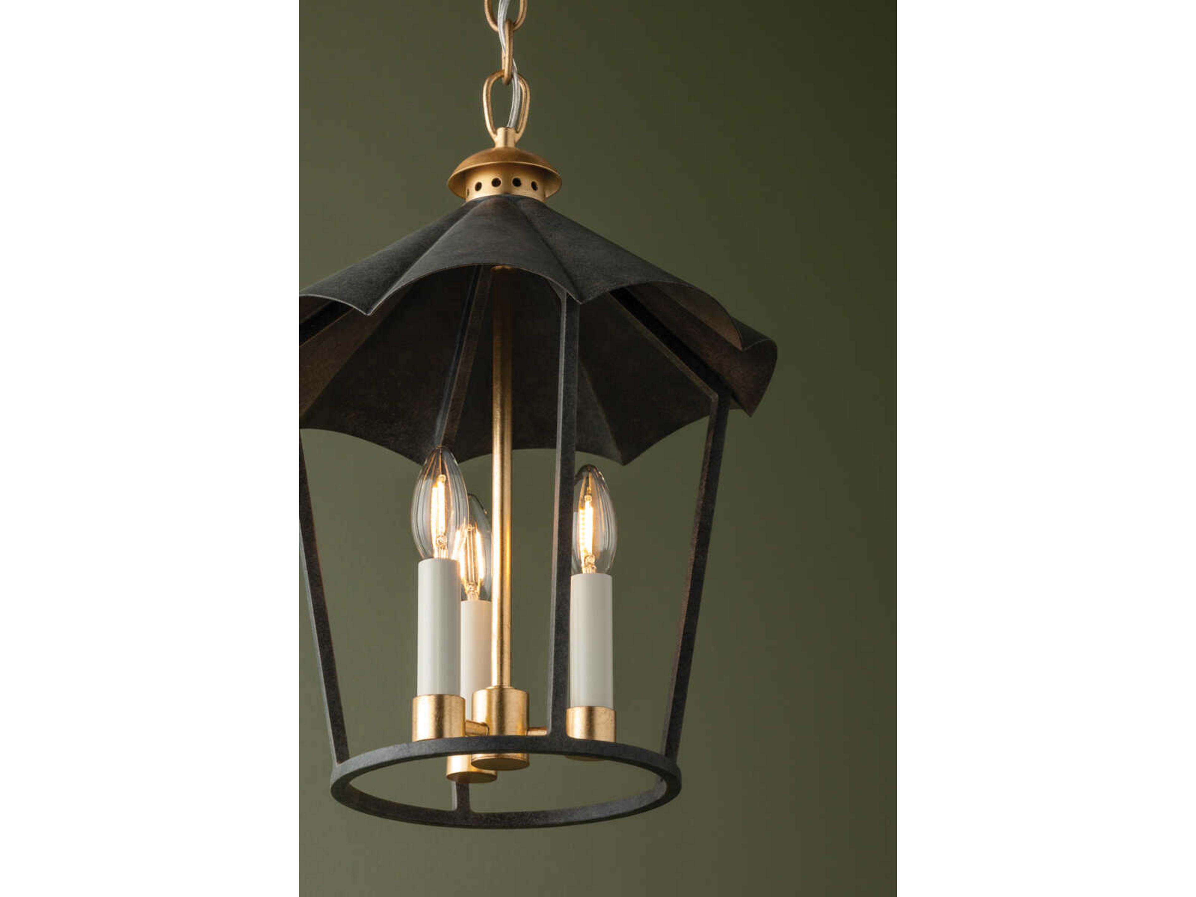 Troy Lighting Wildomar 3-Light Vintage Gold Leaf French Iron Black Lantern Pendant