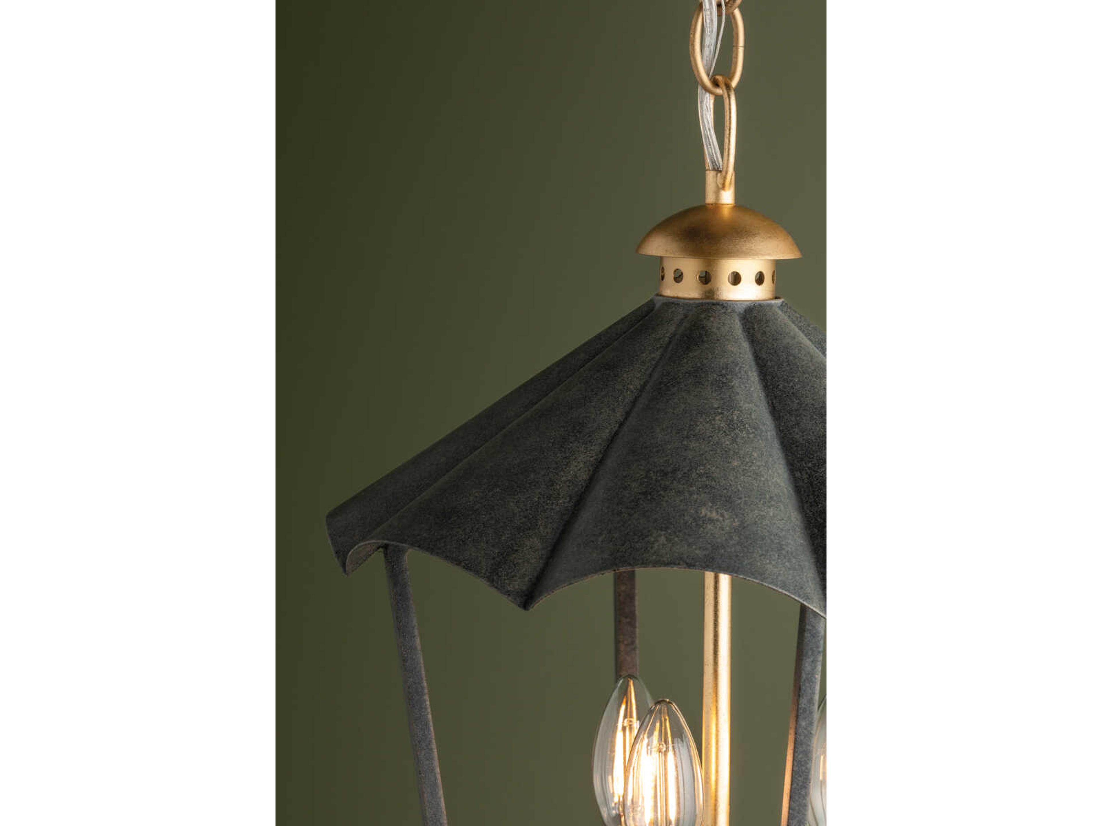 Troy Lighting Wildomar 3-Light Vintage Gold Leaf French Iron Black Lantern Pendant