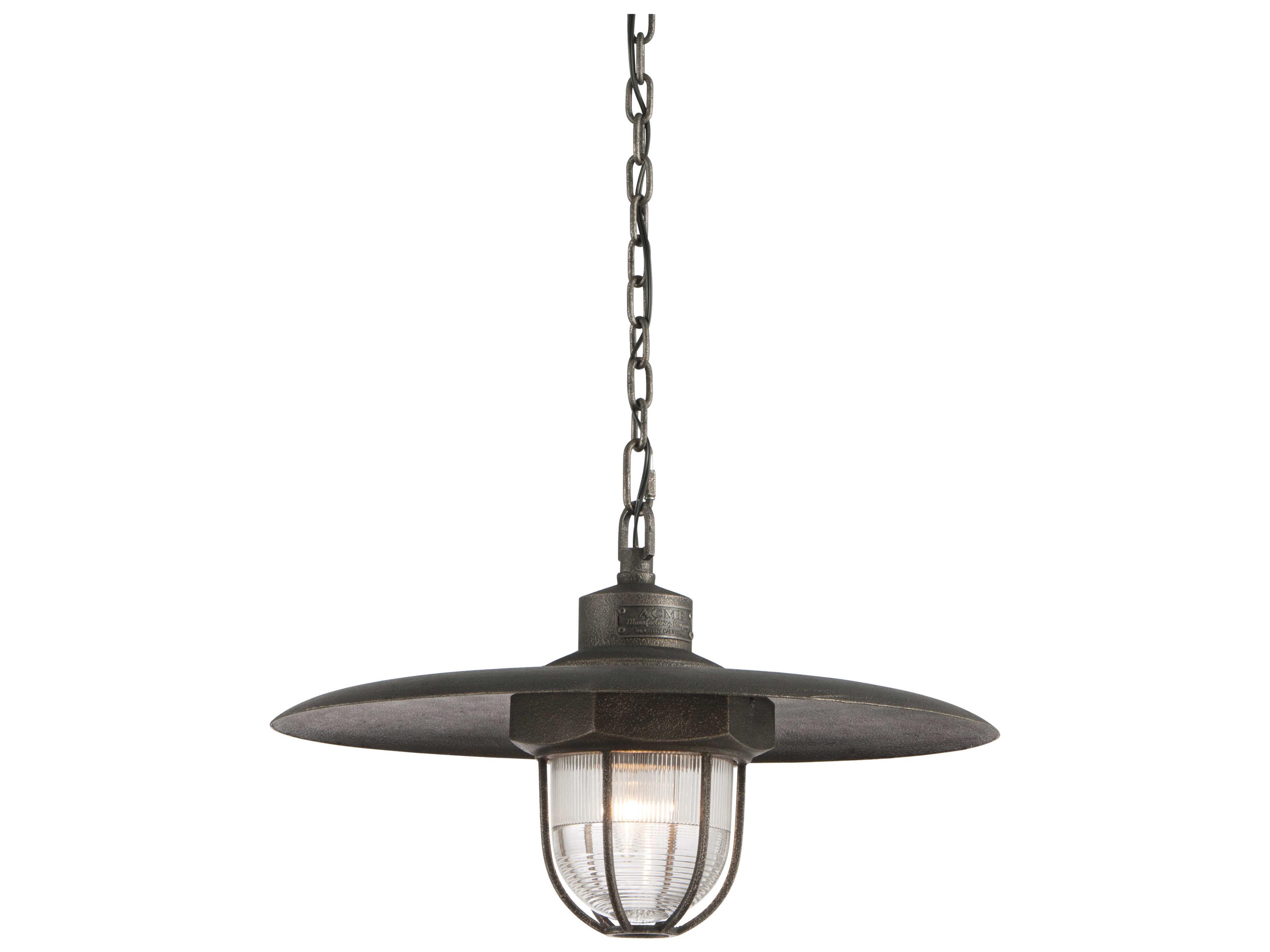 Troy Lighting Acme 1-Light Aged Silver Glass Bell Pendant