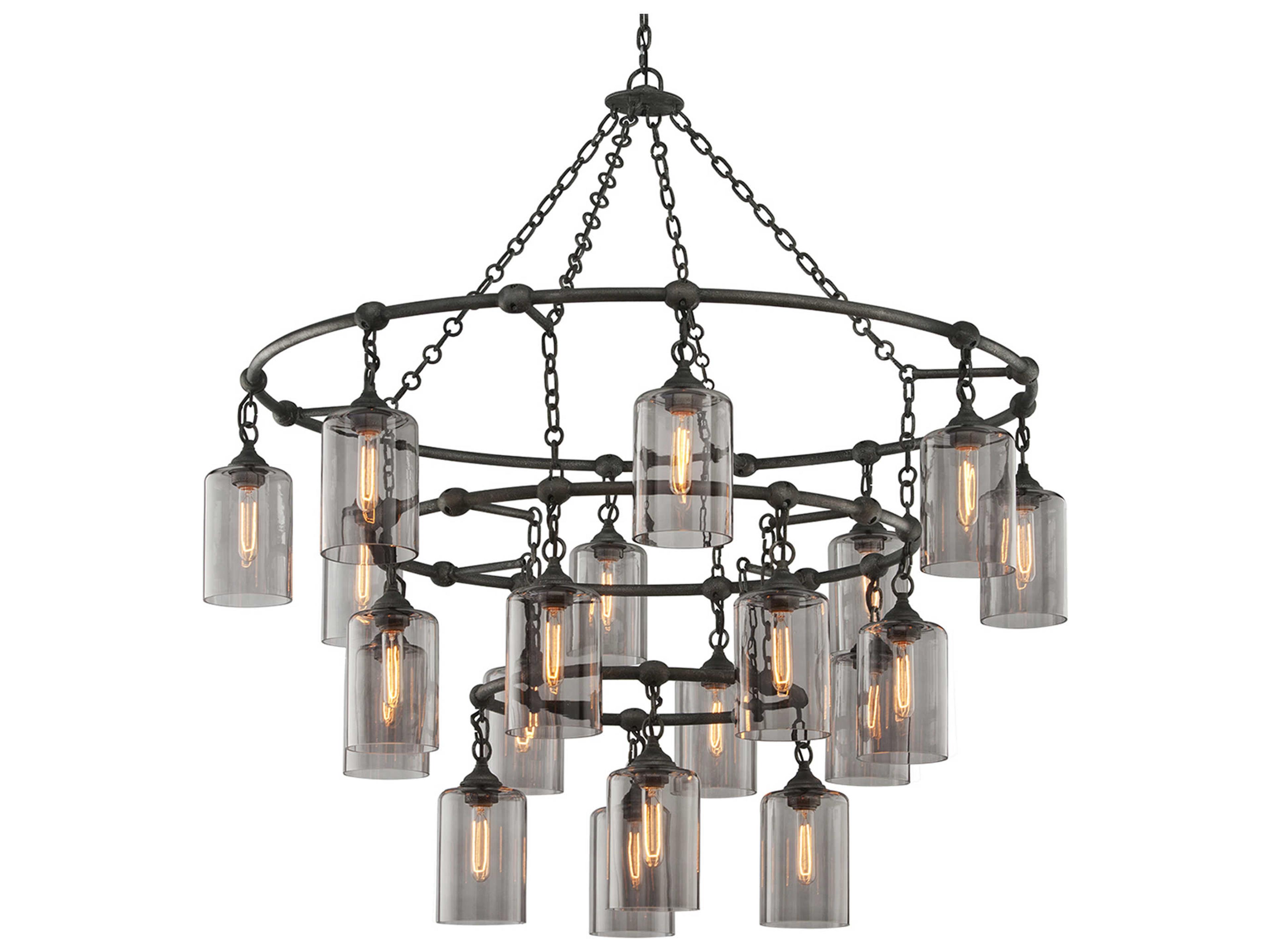 Troy Lighting Gotham 20-Light Aged Silver Glass Candelabra Tiered Chandelier