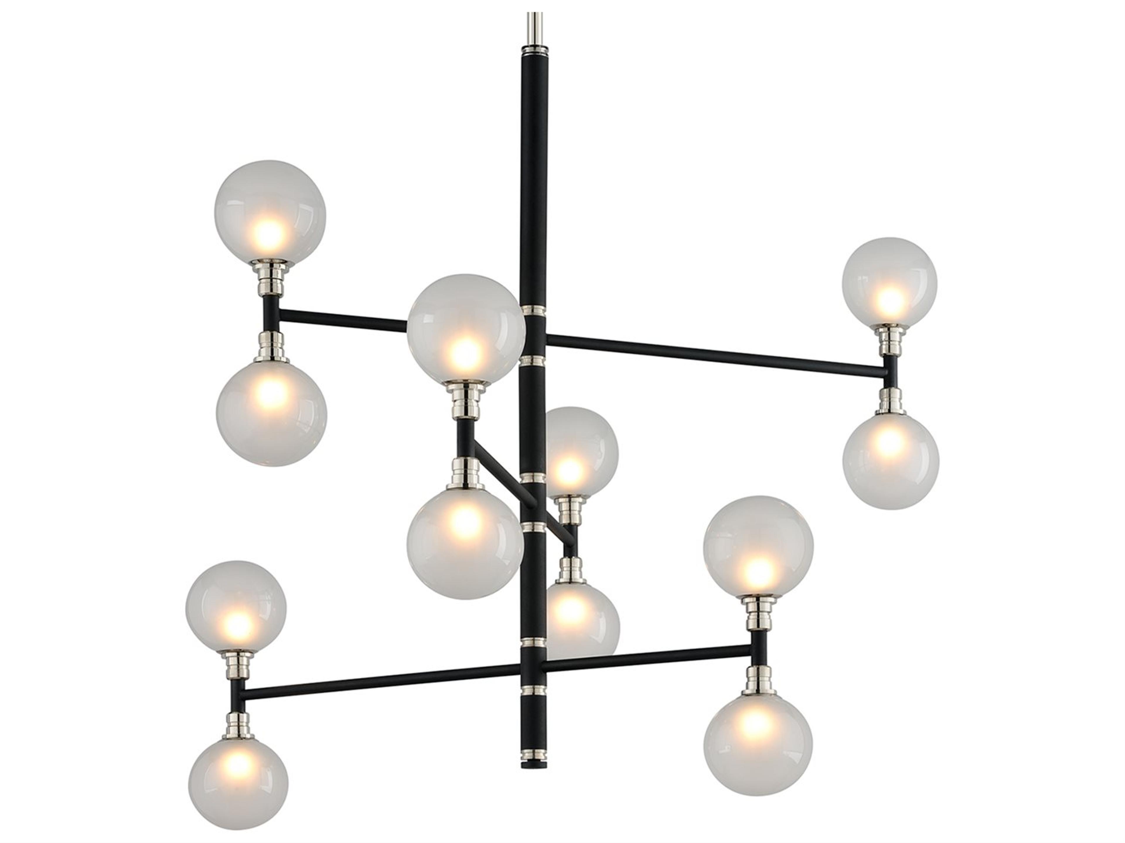 Troy Lighting Andromeda 12-Light Carbide Black And Polished Nickel Glass Globe Tiered Chandelier